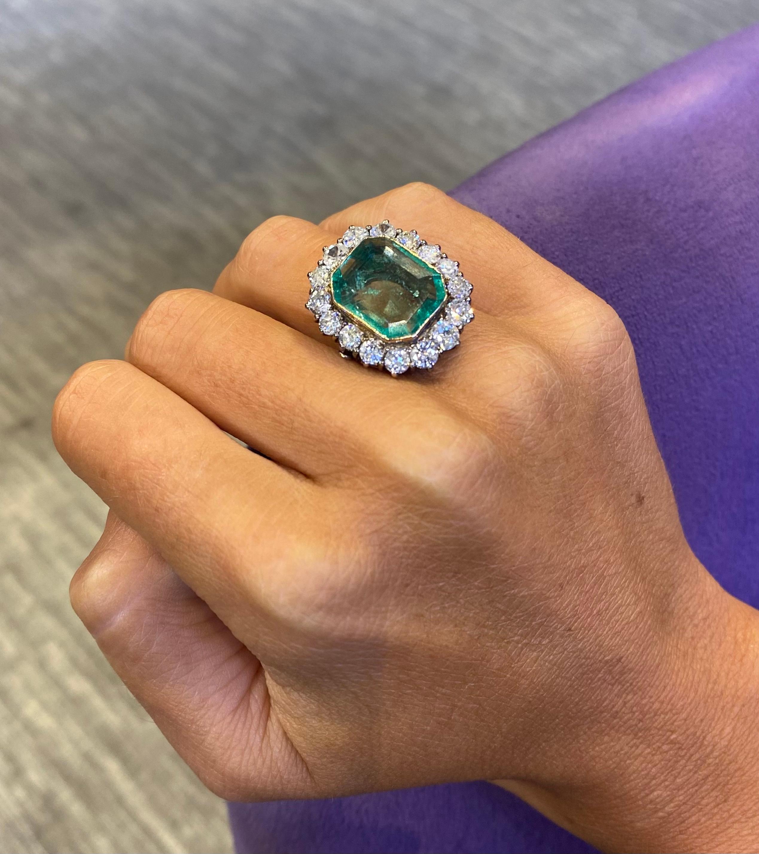 Emerald Cut Emerald & Diamond Ring For Sale