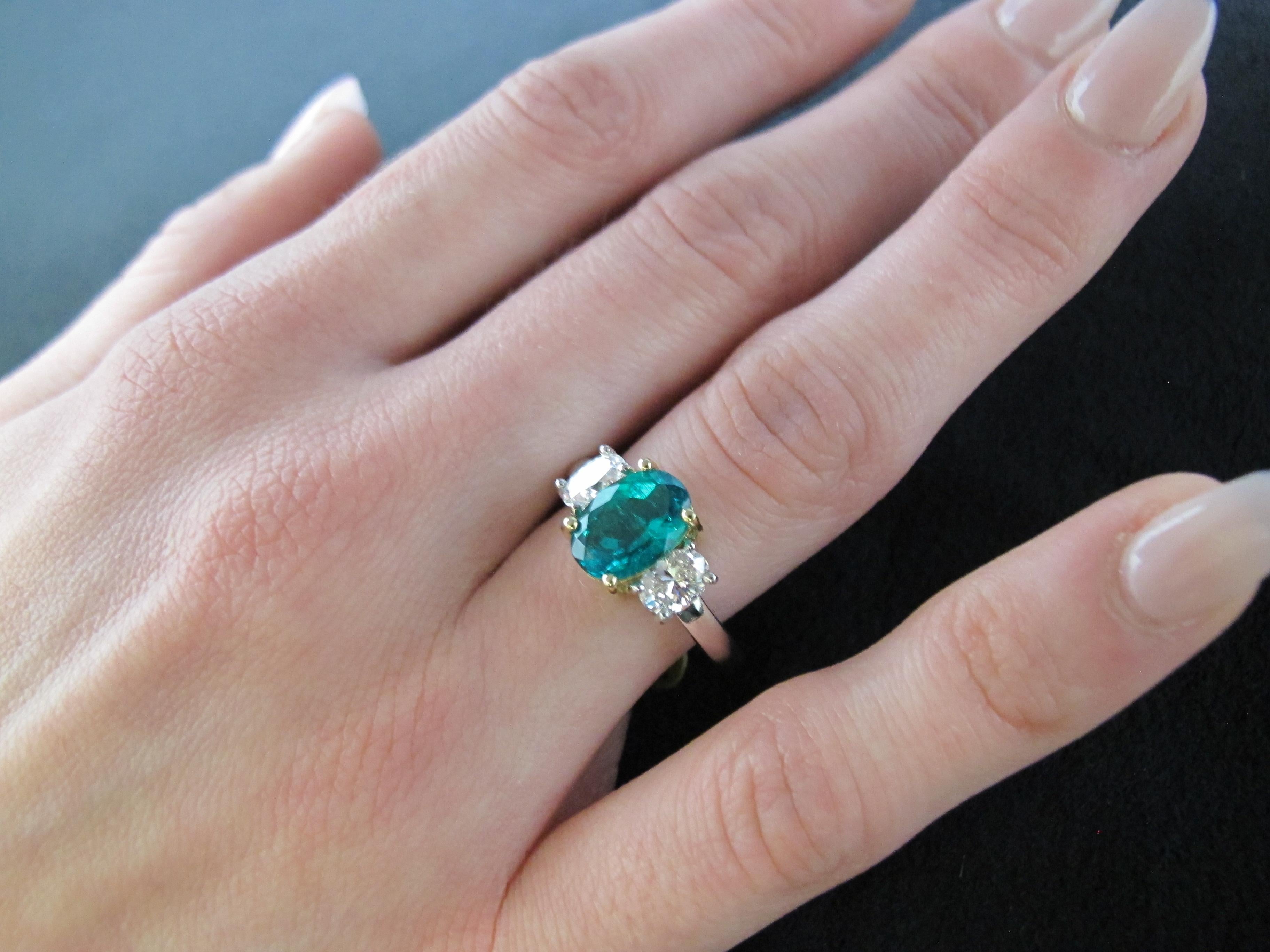 Artisan GIA Certified 1.75 Carat Columbian Emerald and Diamond 3-Stone Ring 18k Gold