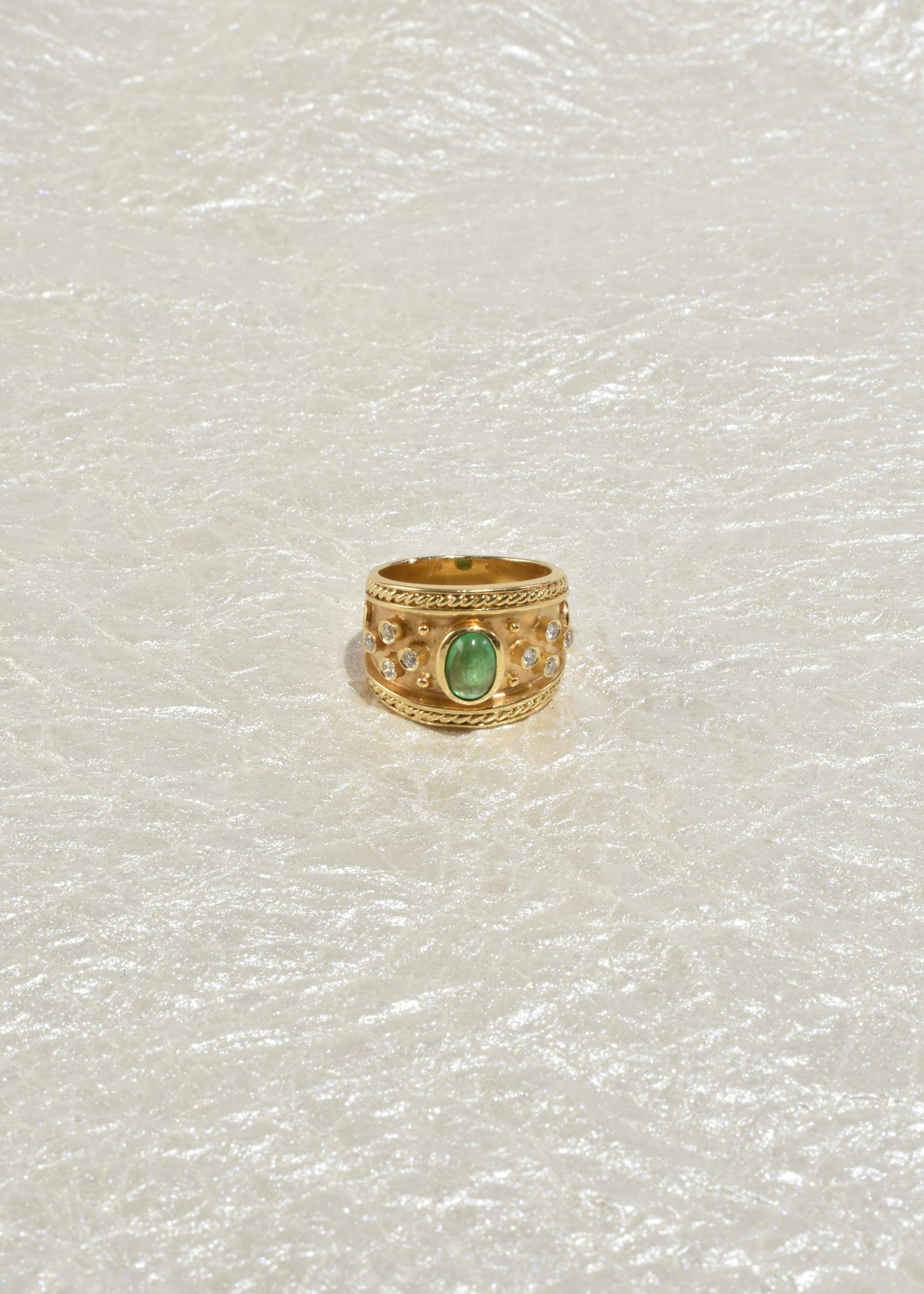 Cabochon Emerald Diamond Ring For Sale
