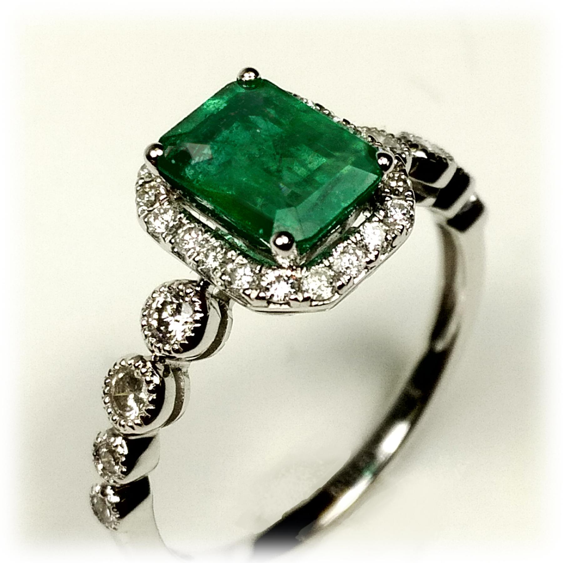 Emerald Cut 1.10 Carat Emerald White Gold Cocktail Ring For Sale