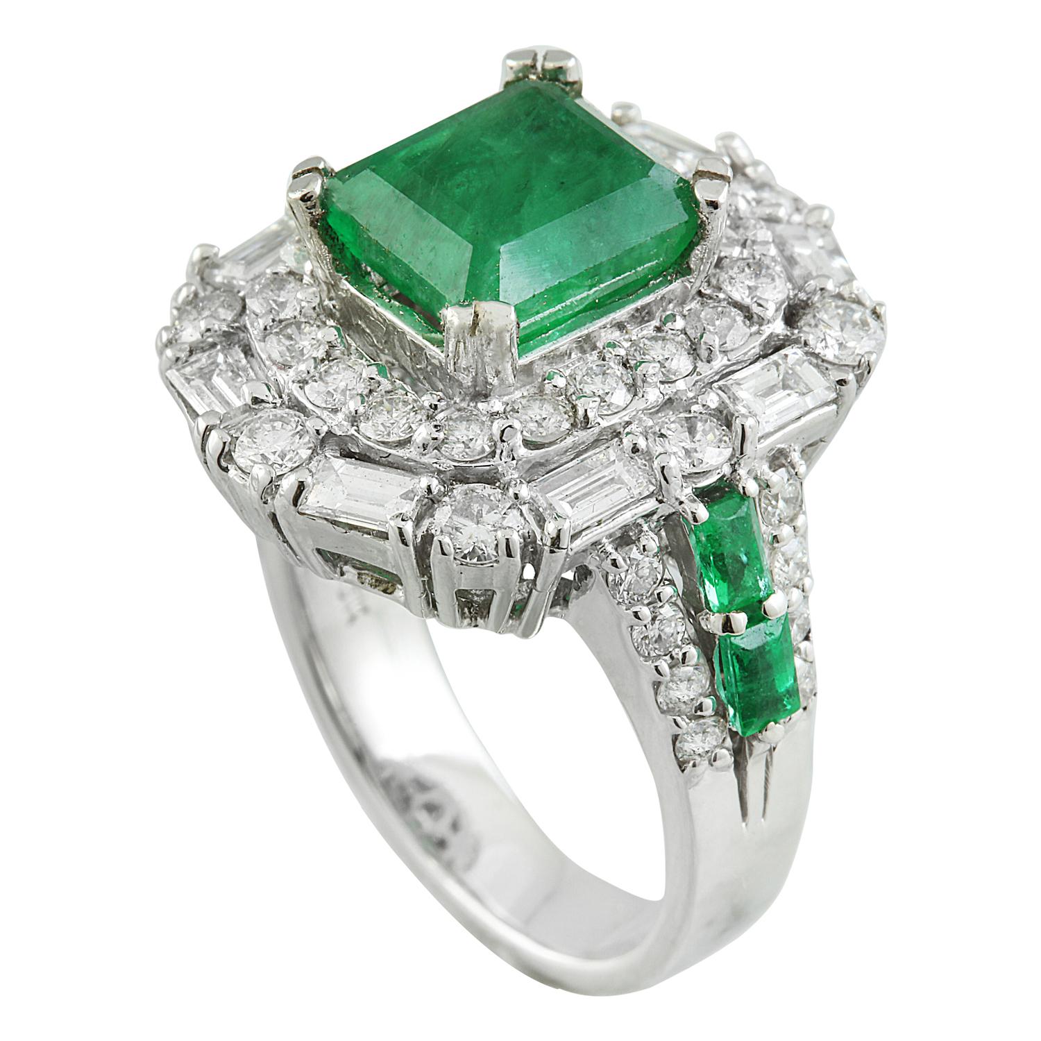 Emerald Cut Emerald Diamond Ring In 14 Karat White Gold For Sale