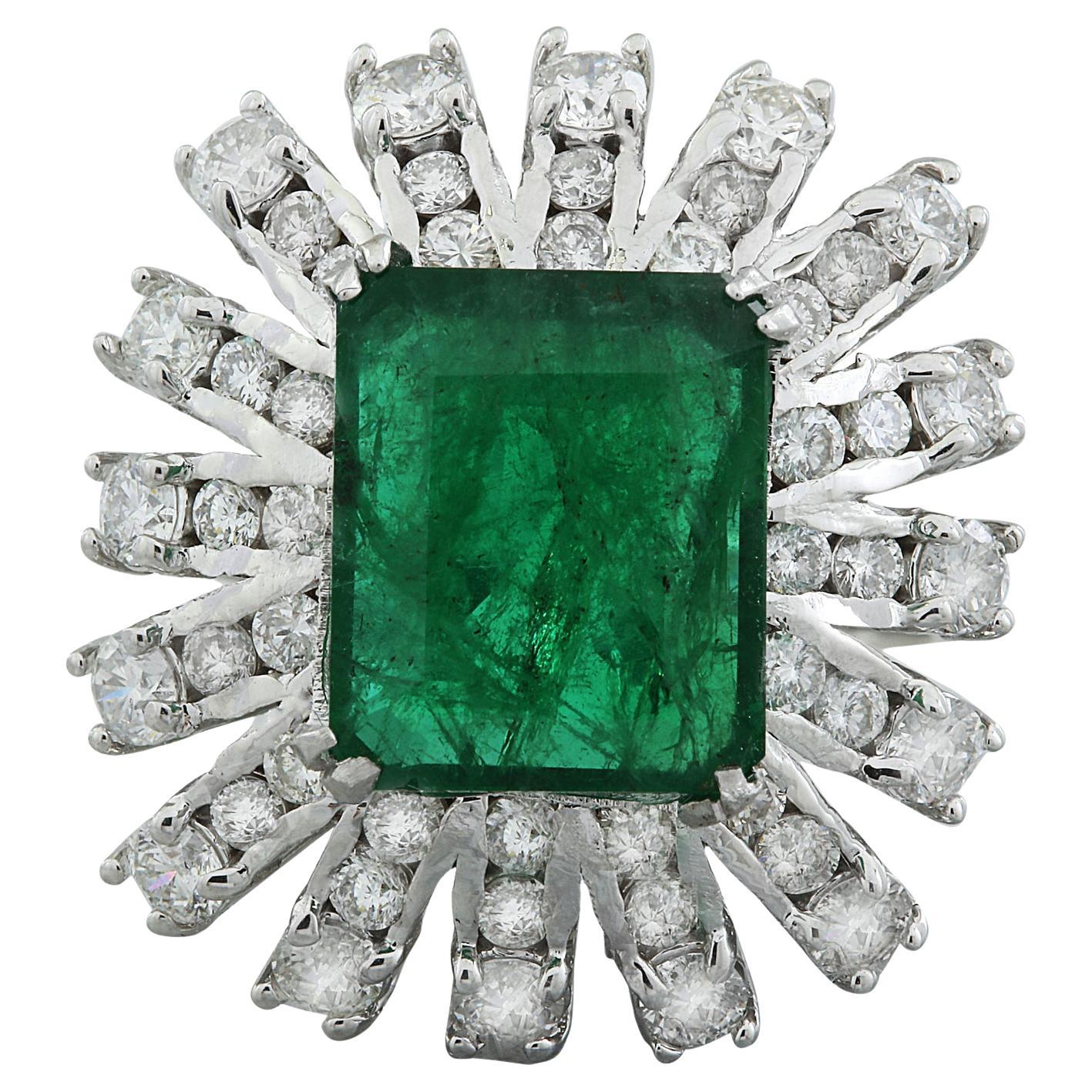 Emerald Diamond Ring In 14 Karat White Gold