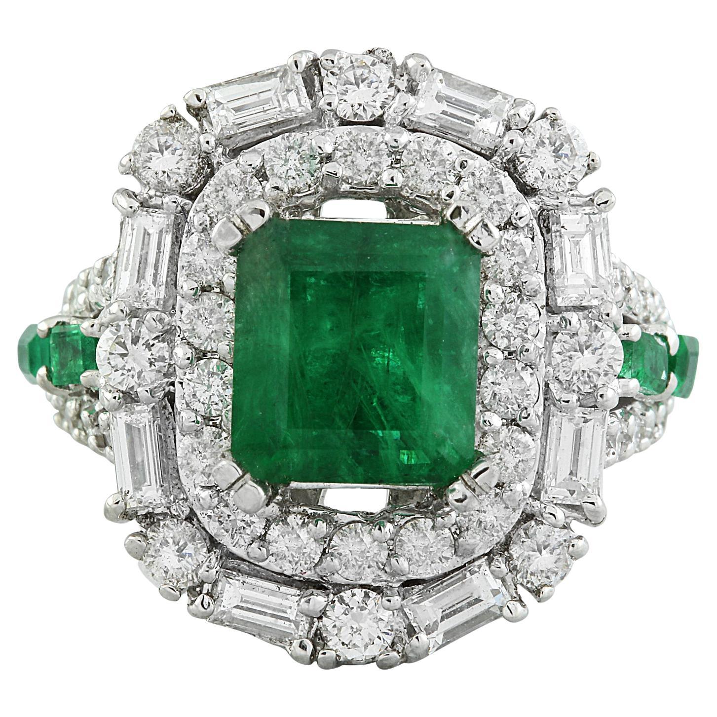 Emerald Diamond Ring In 14 Karat White Gold For Sale