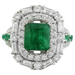 Emerald Diamond Ring In 14 Karat White Gold