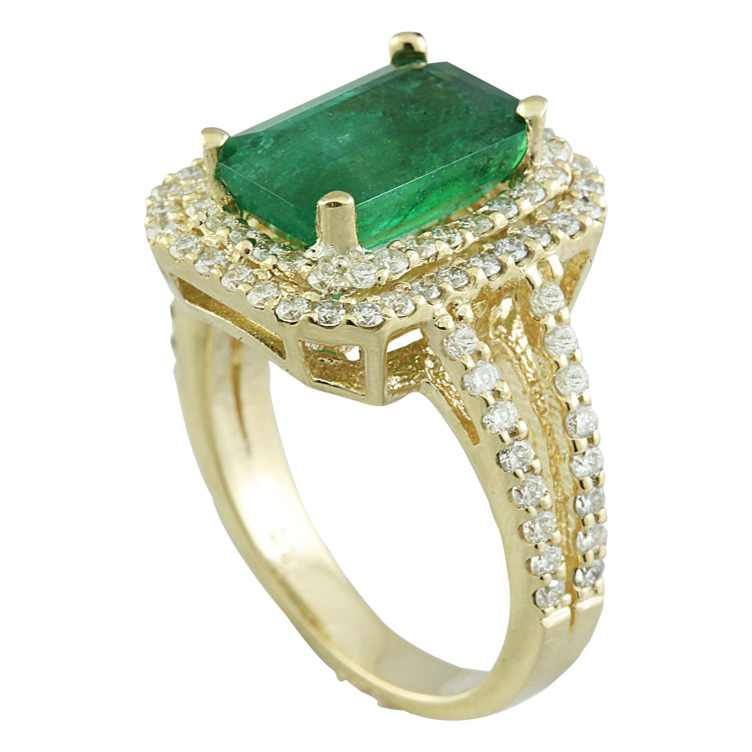 Emerald Cut Emerald Diamond Ring In 14 Karat Yellow Gold For Sale