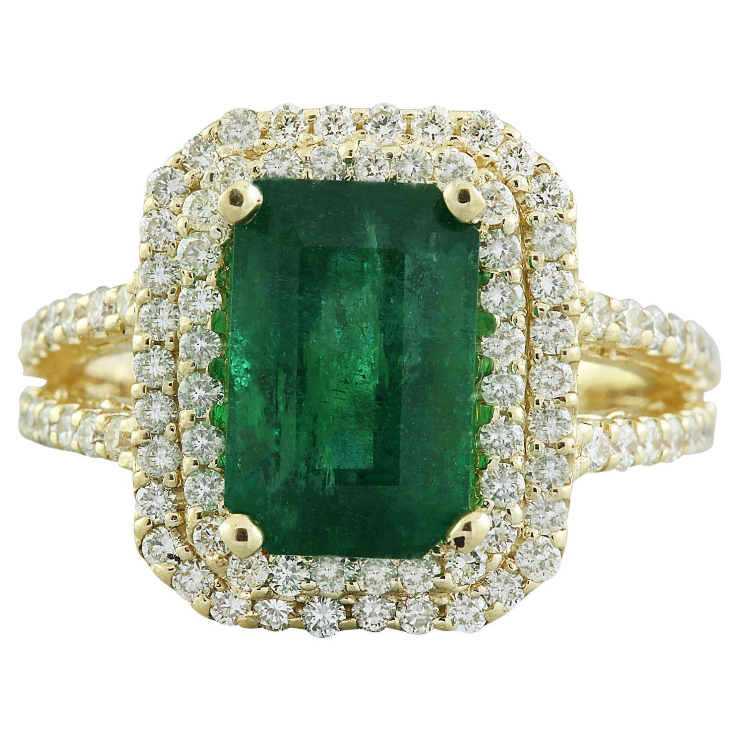 Emerald Diamond Ring In 14 Karat Yellow Gold For Sale
