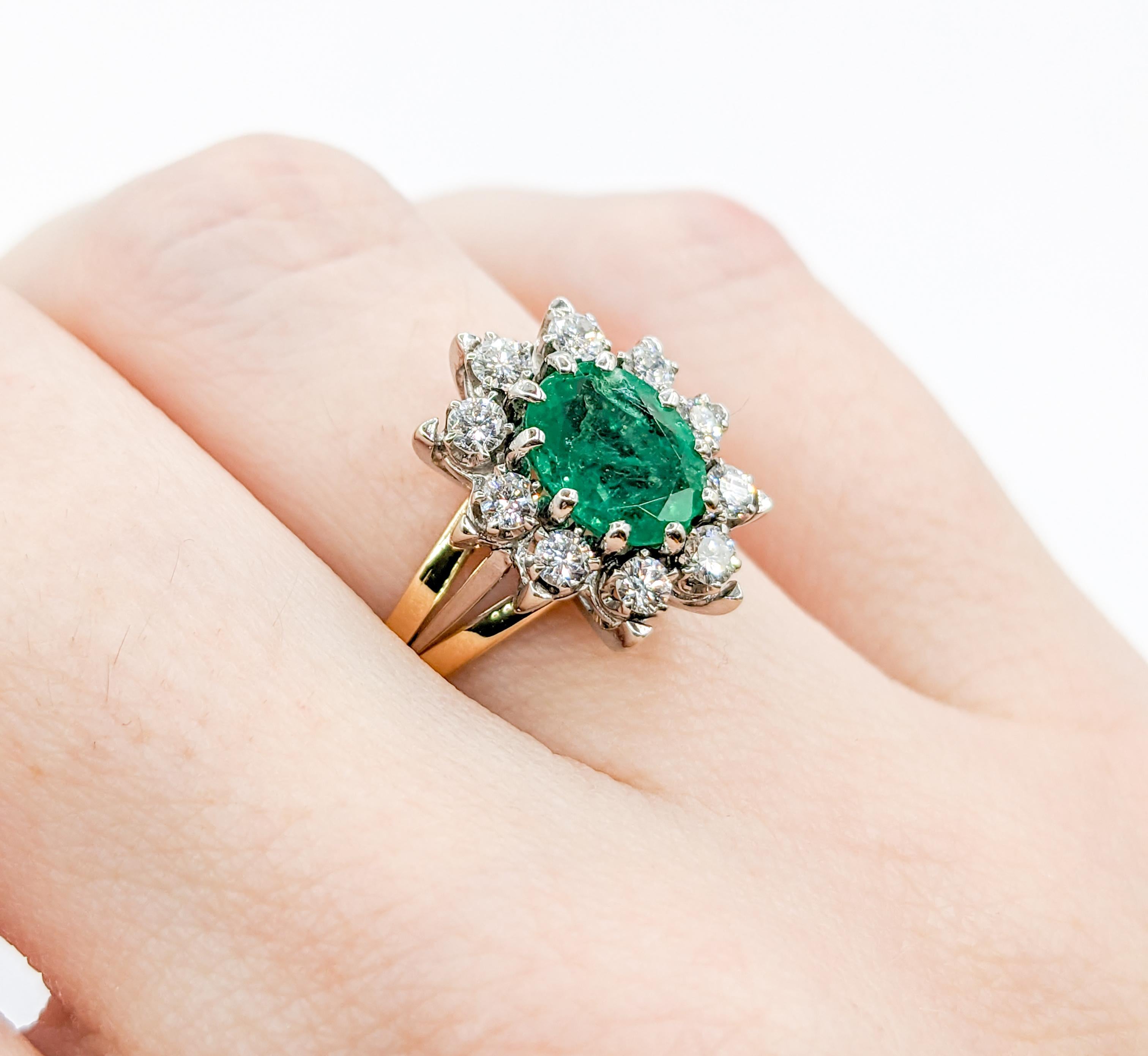 Oval Cut Emerald & Diamond Ring in 18K Gold For Sale