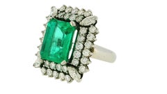 Emerald & Diamond Ring in 18K White Gold