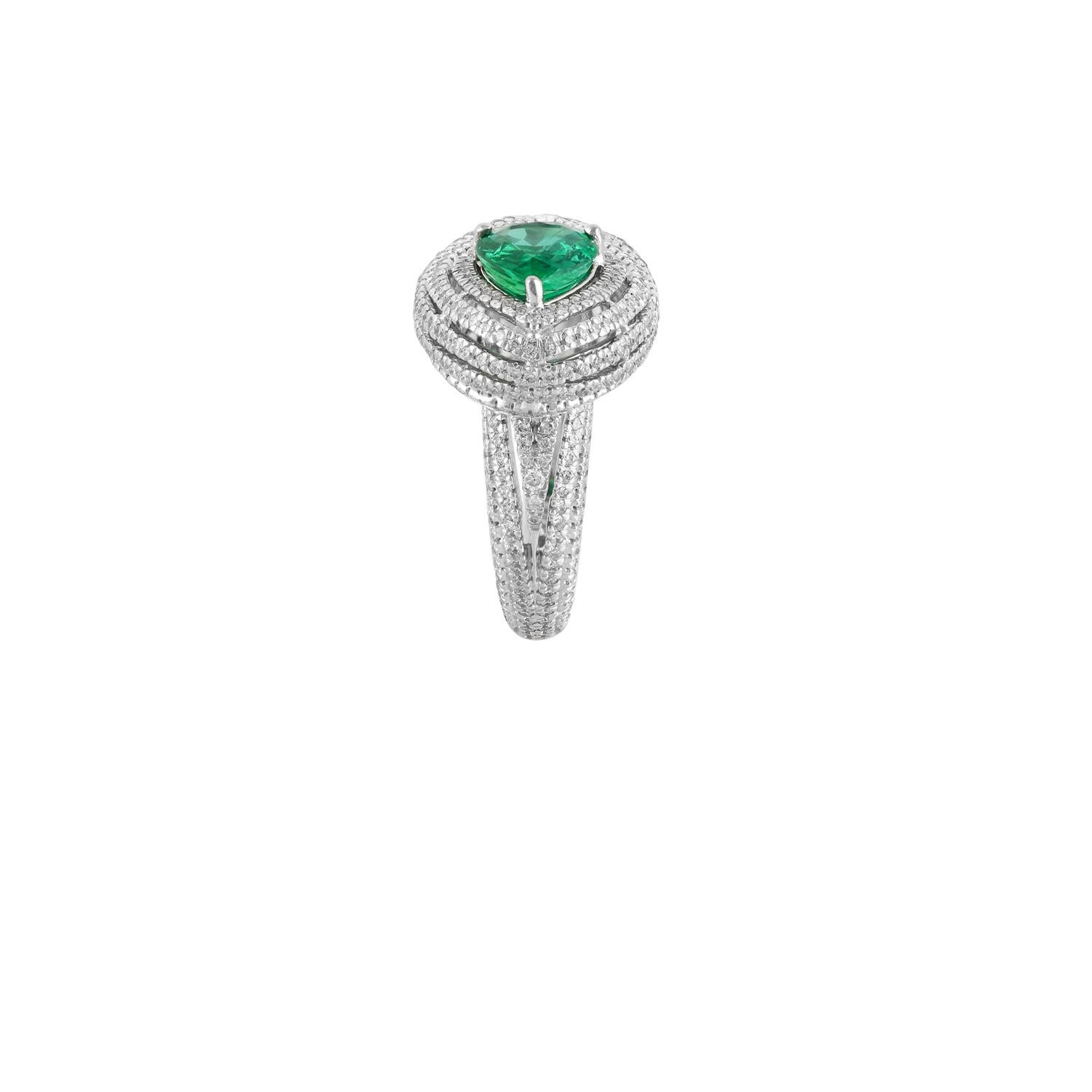 Pear Cut Emerald Diamond Ring in 18 Karat White Gold