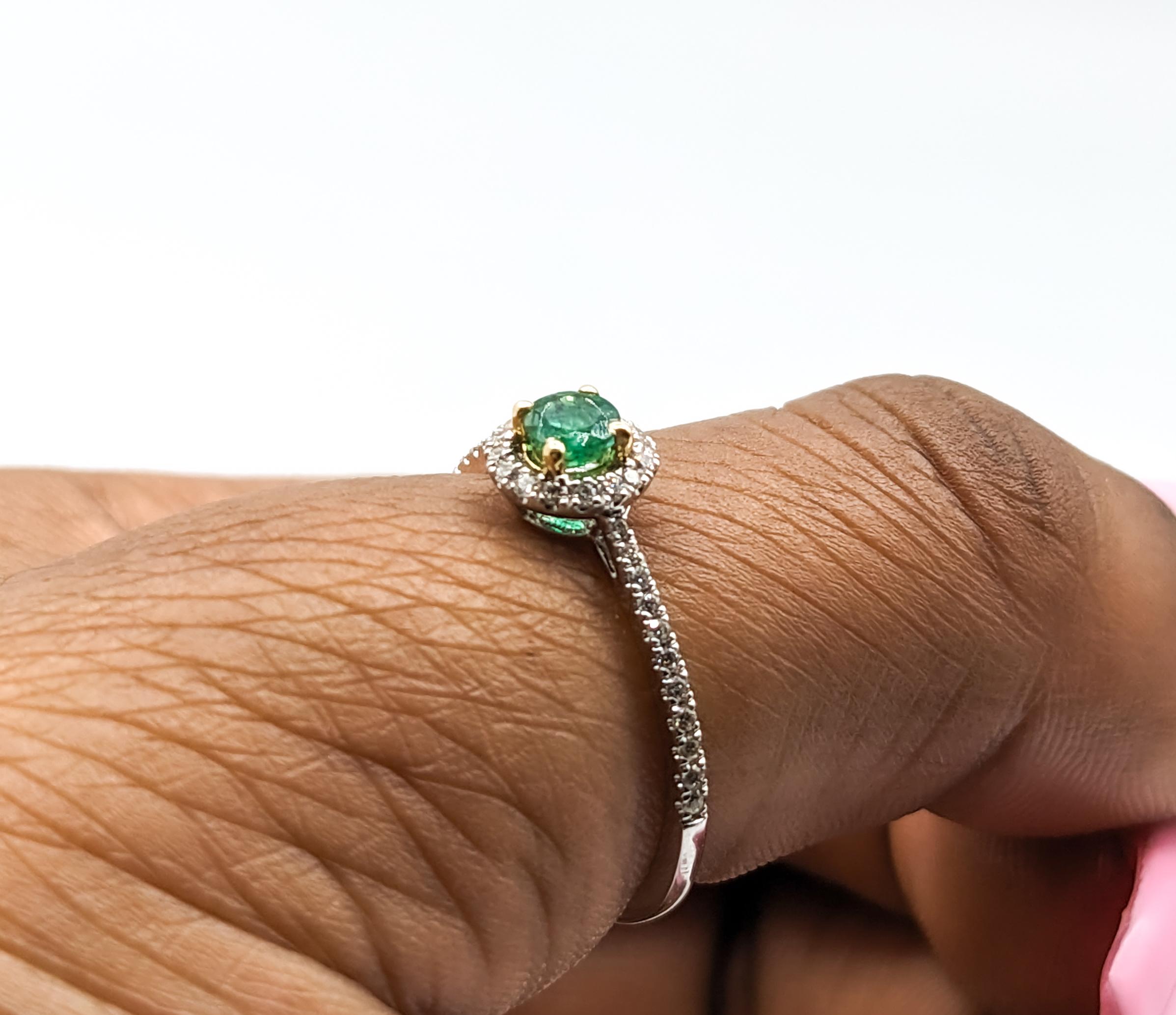 Contemporary Emerald & Diamond Ring In Platinum For Sale