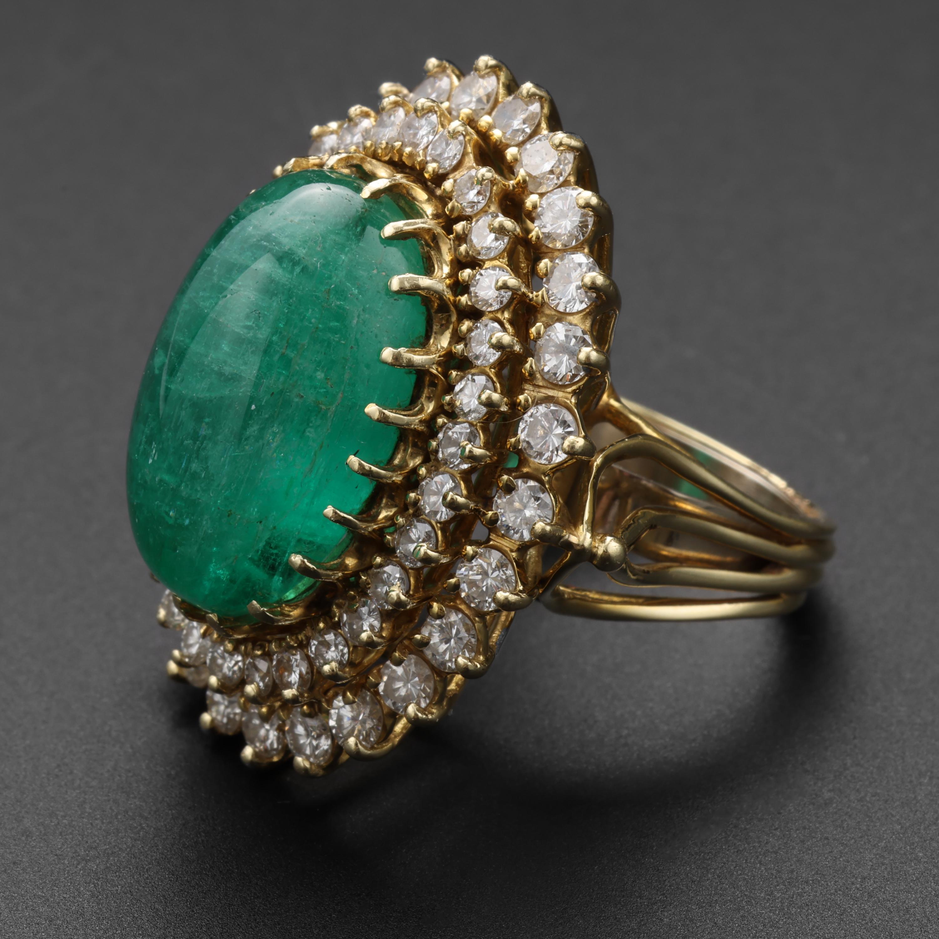 Retro Emerald & Diamond Ring Midcentury GIA Certified Russian 20.5 Carats For Sale