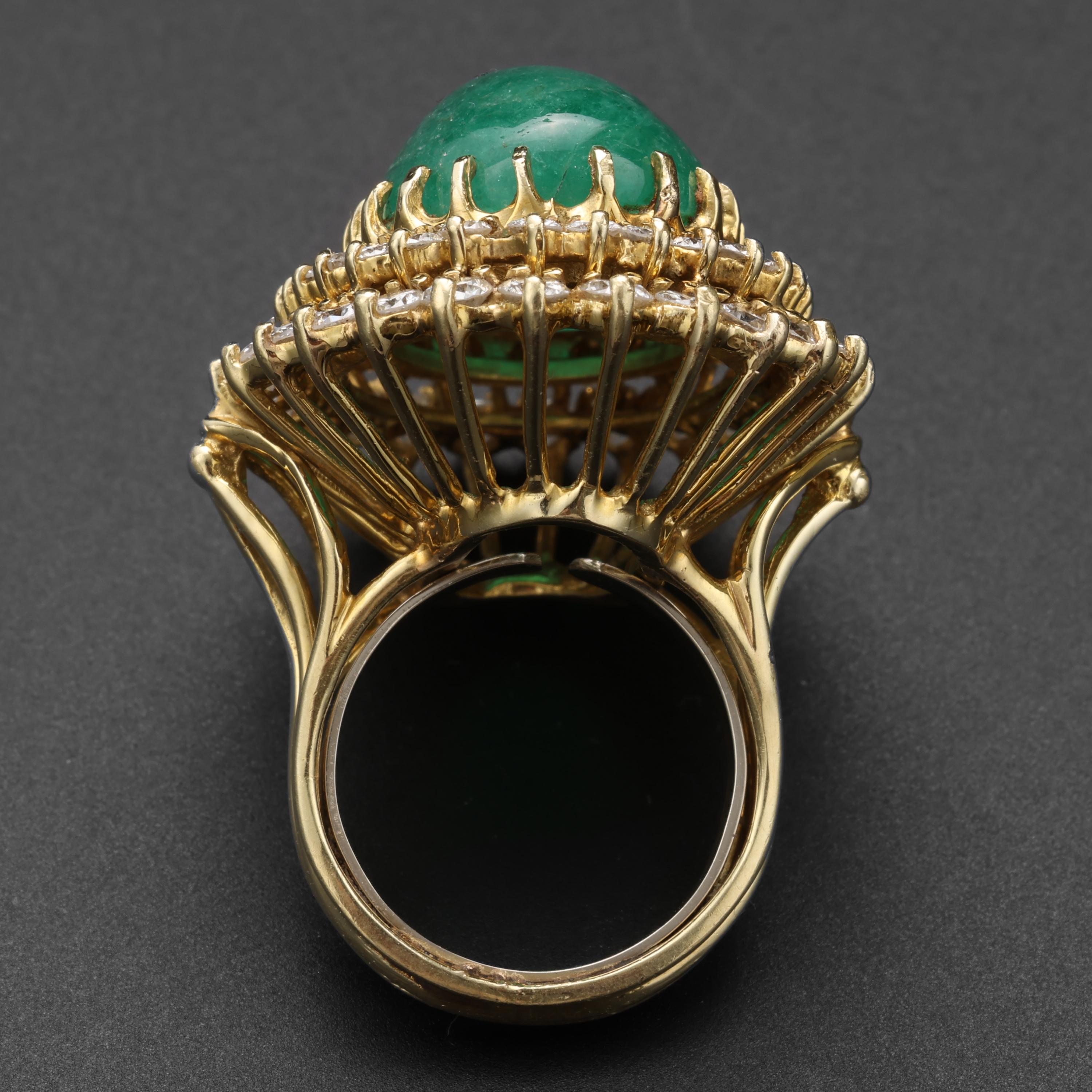 Women's or Men's Emerald & Diamond Ring Midcentury GIA Certified Russian 20.5 Carats For Sale