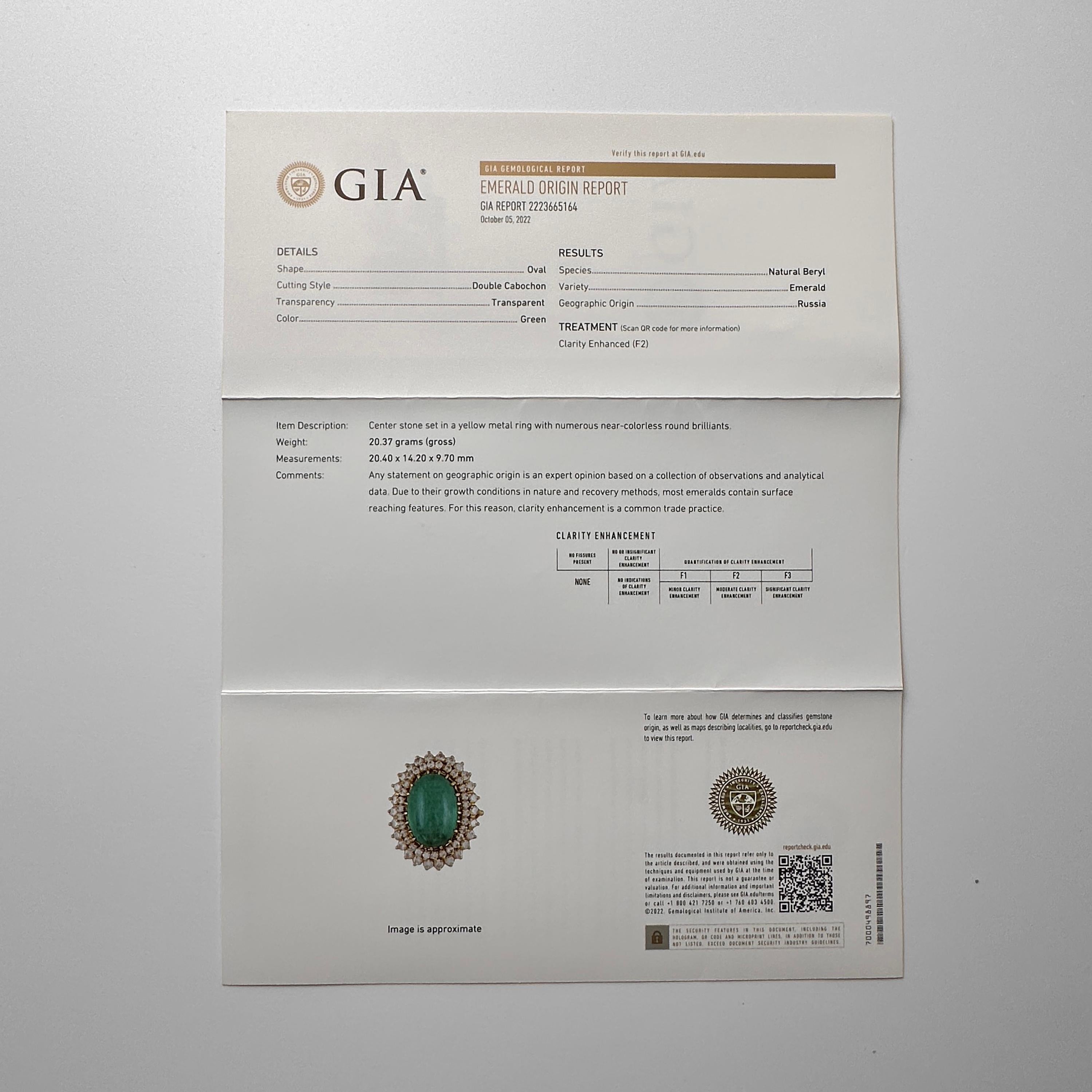 Smaragd- und Diamantring Midcentury GIA-zertifizierter russischer 20,5 Karat im Angebot 1