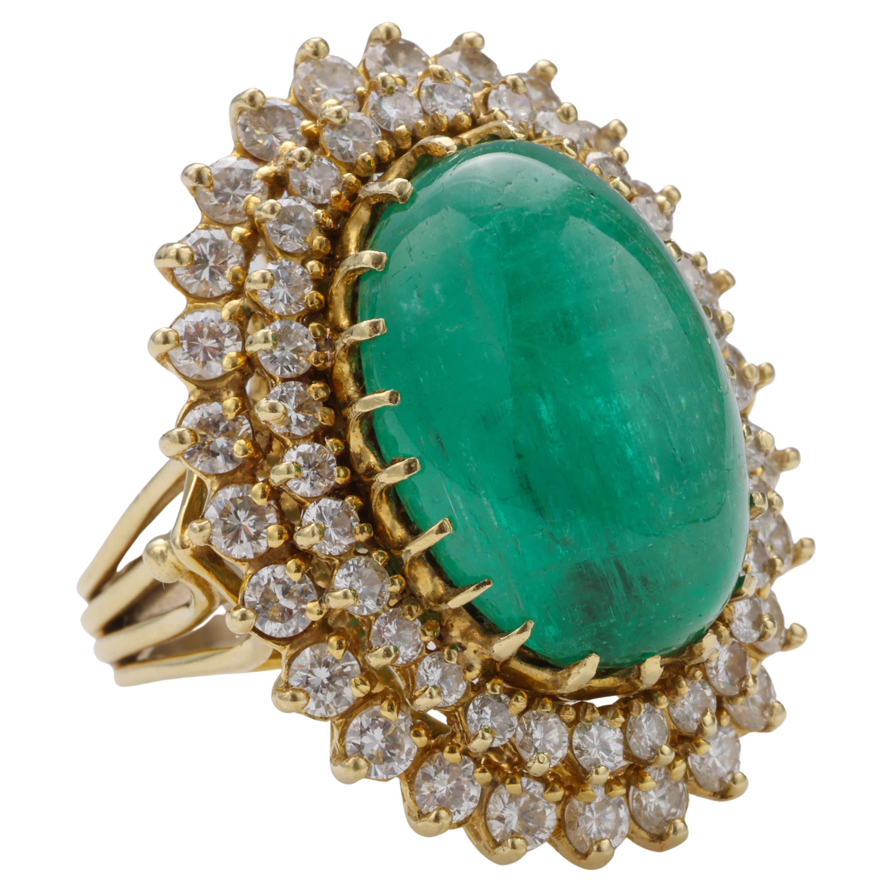 Emerald & Diamond Ring Midcentury GIA Certified Russian 20.5 Carats For Sale