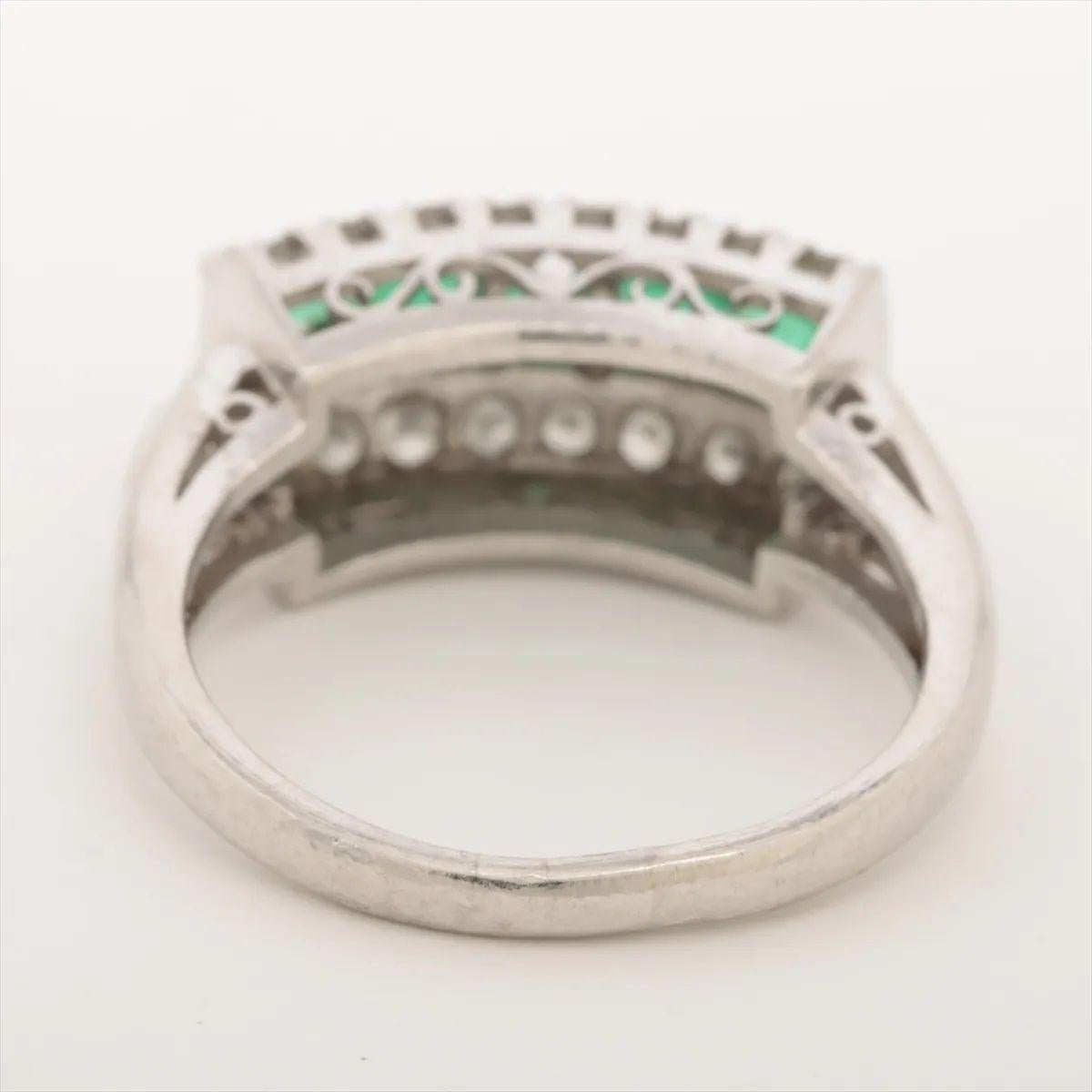 Square Cut Emerald Diamond Ring Platinum For Sale