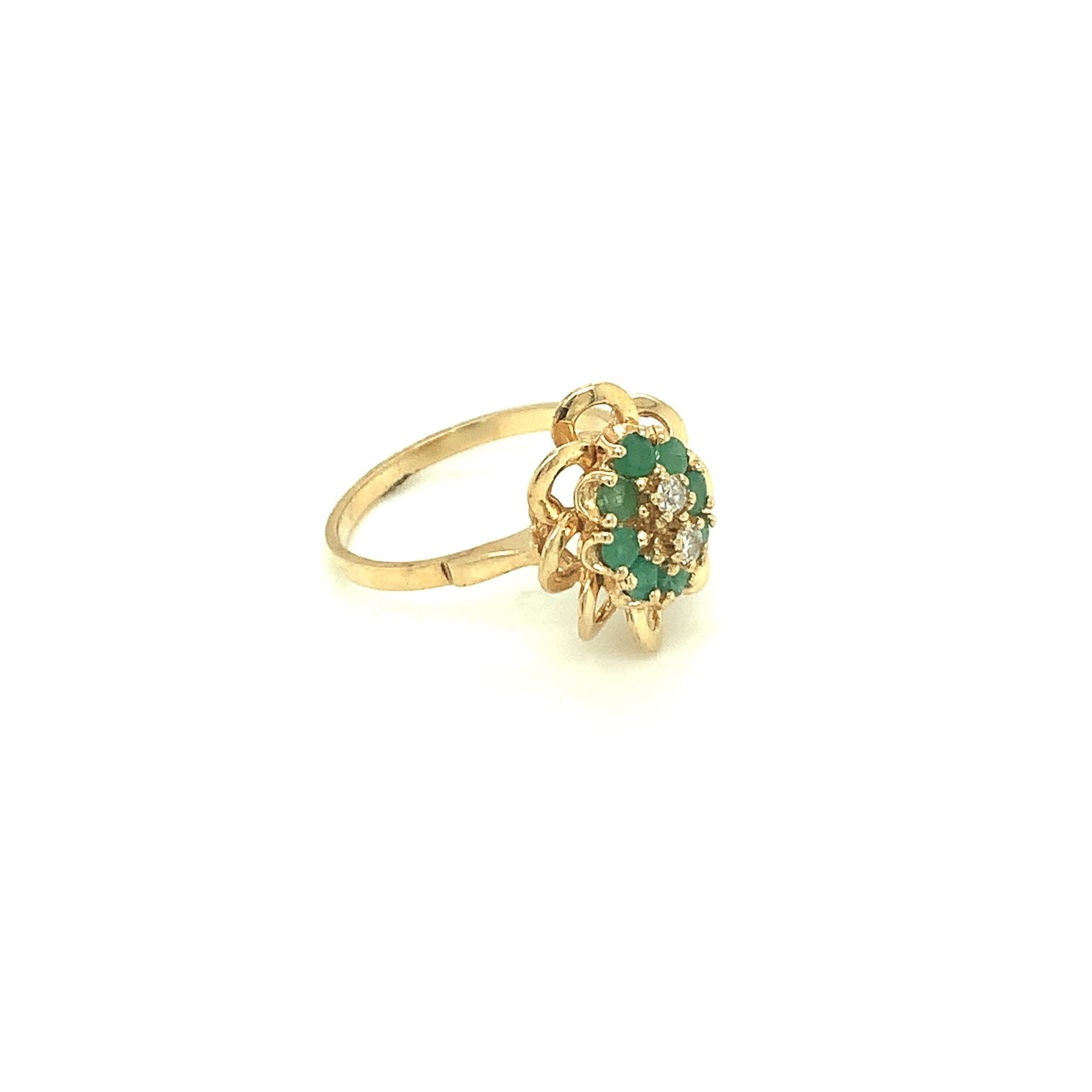 High Victorian Emerald & Diamond Ring Set in 14K Yellow Gold For Sale