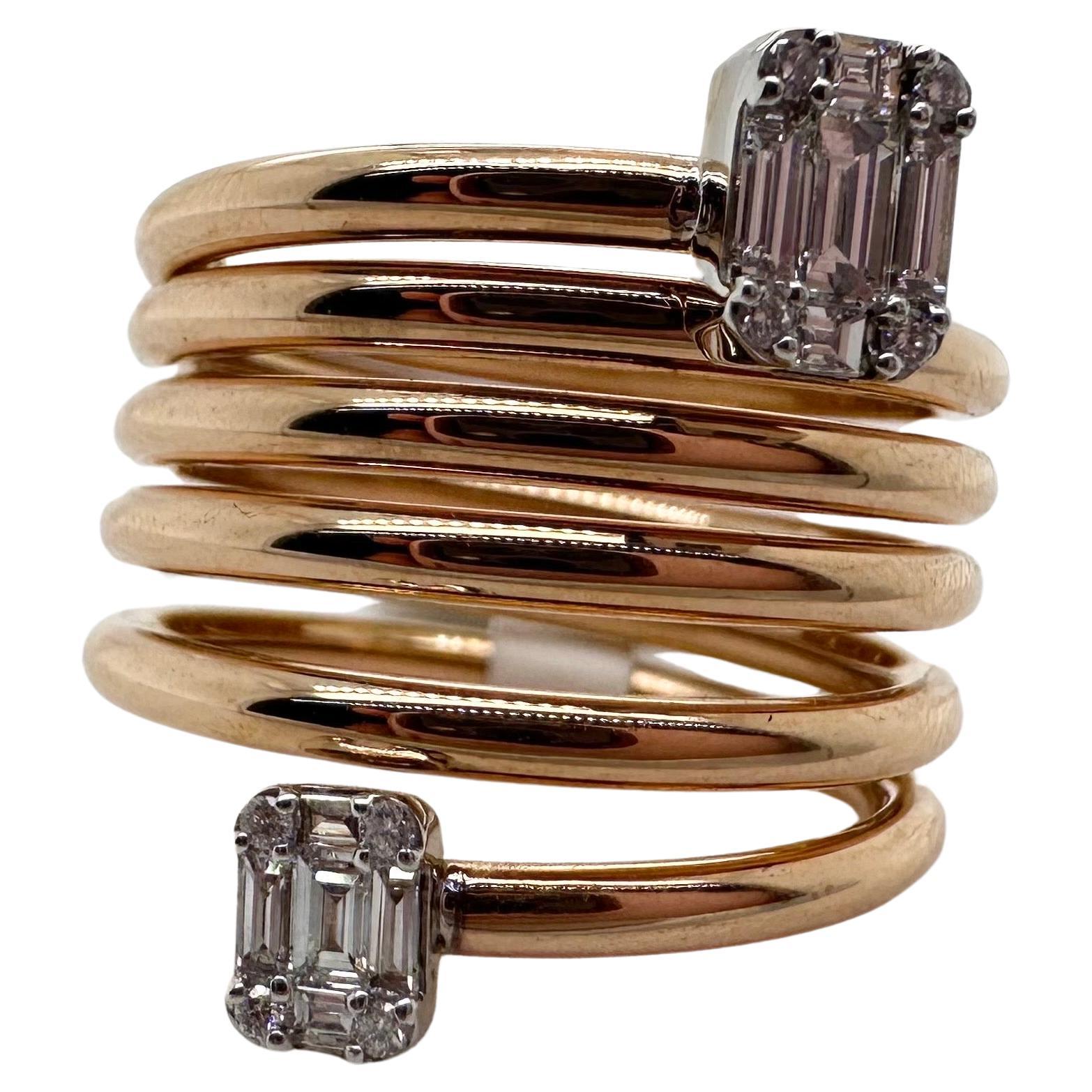 Emerald diamond ring spiral diamond ring 18KT gold For Sale