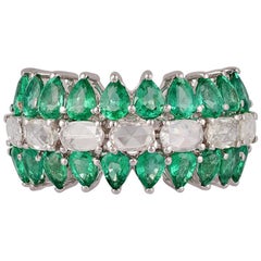 Emerald Diamond Ring Studded in 18 Karat White Gold