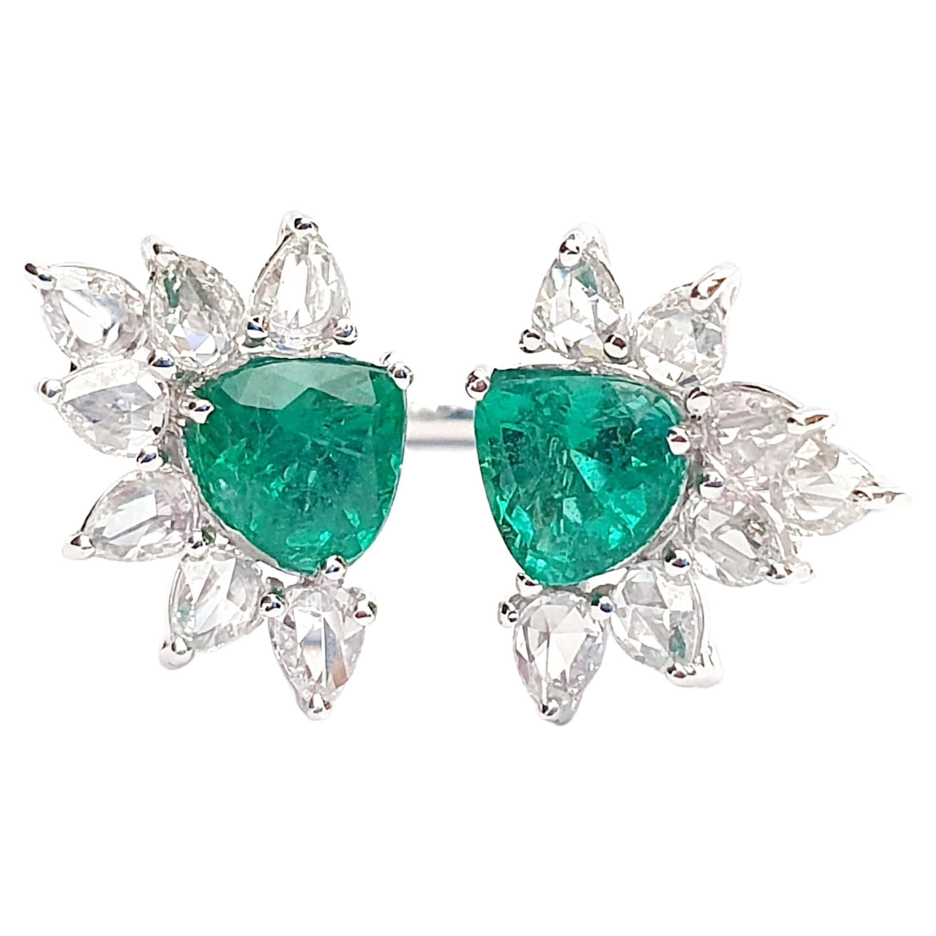Emerald & Diamond Ring Studded in 18k White Gold