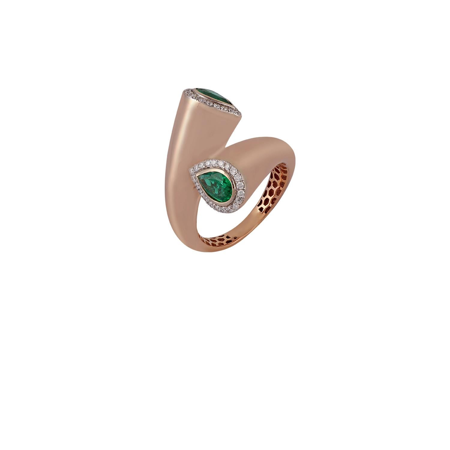 Contemporary Emerald Diamond Ring Studded in 18 Karat Gold