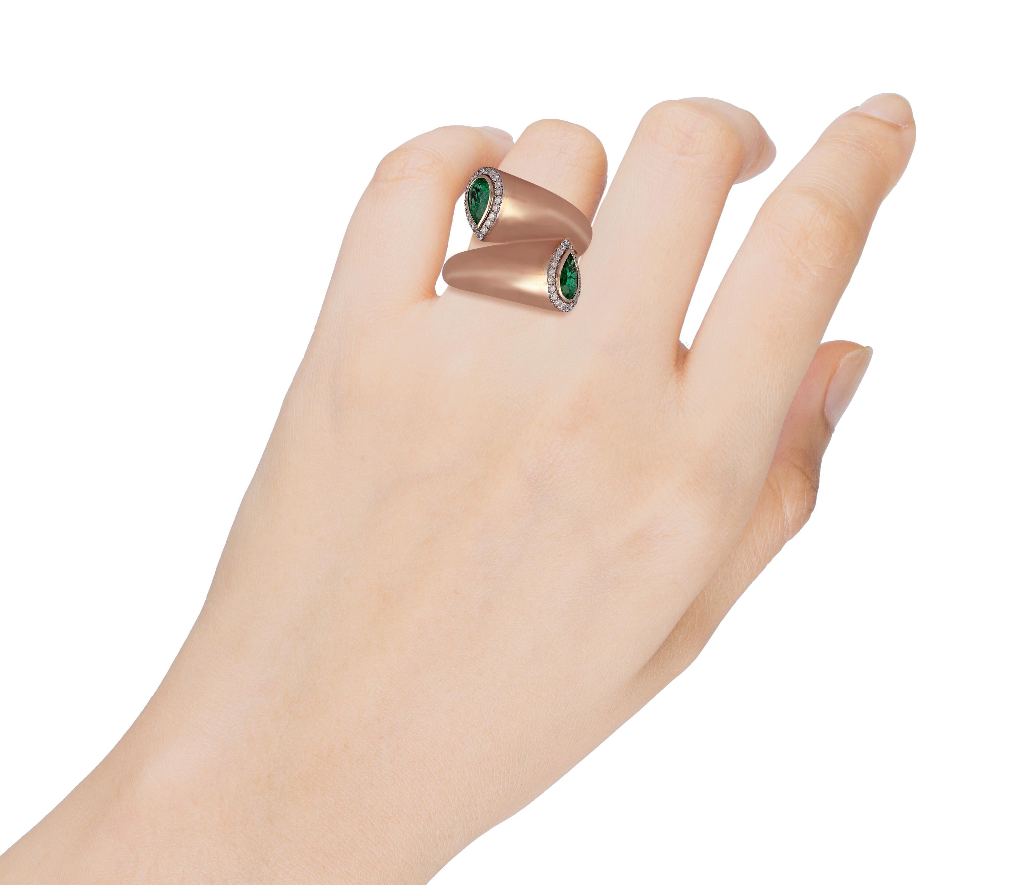 Pear Cut Emerald Diamond Ring Studded in 18 Karat Gold