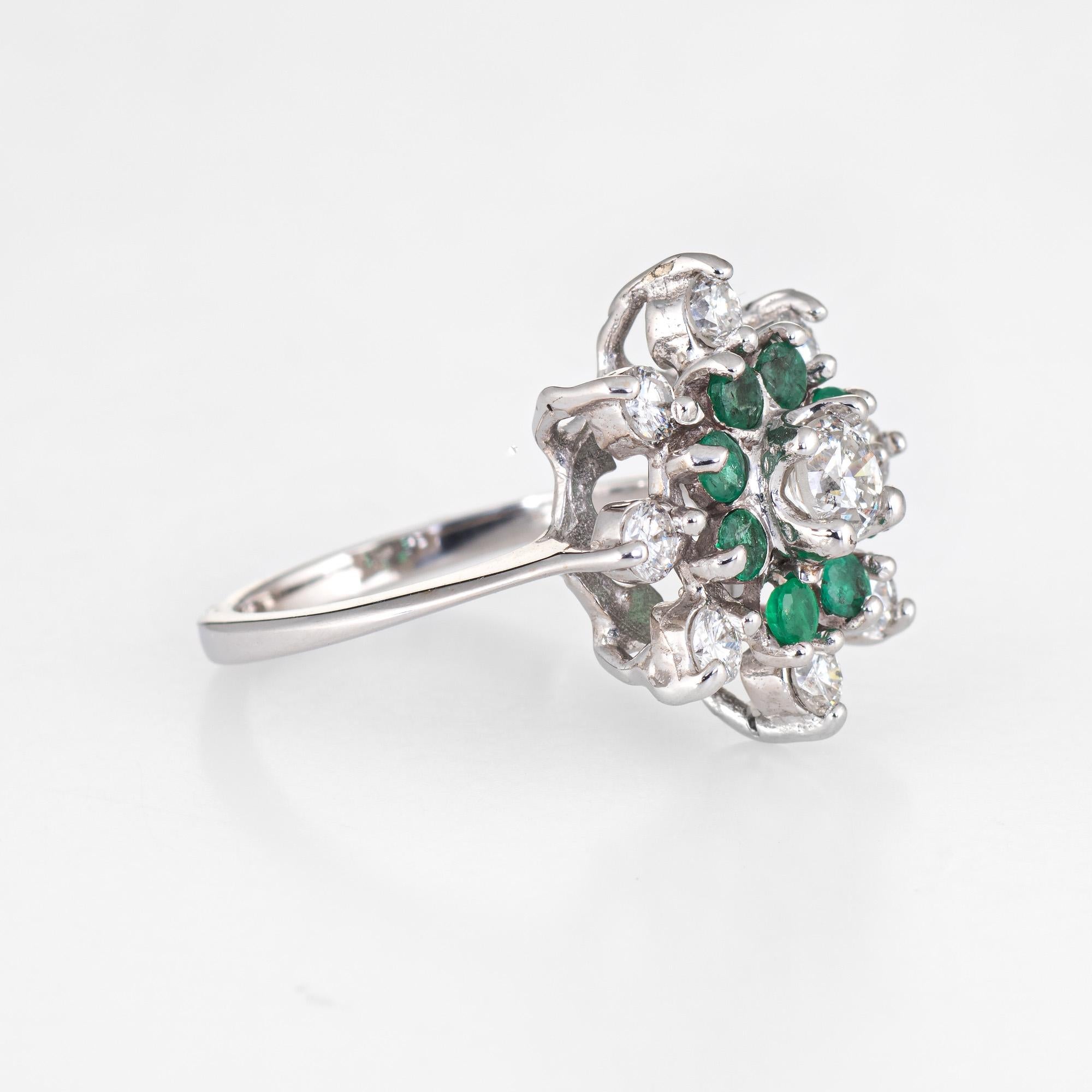 Modern Emerald Diamond Ring Vintage 14 Karat Gold Round Cocktail Ring Cluster Jewelry