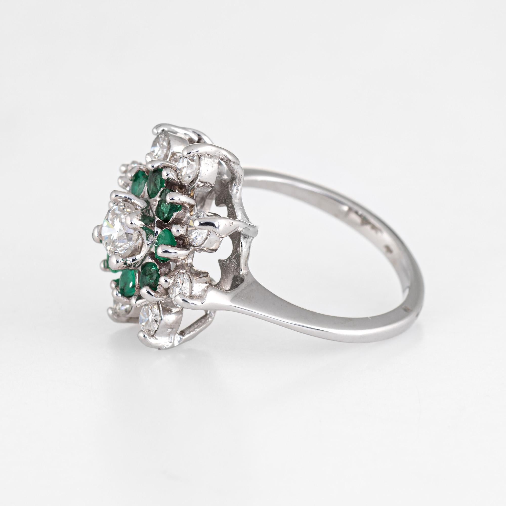Round Cut Emerald Diamond Ring Vintage 14 Karat Gold Round Cocktail Ring Cluster Jewelry