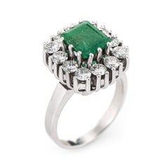 Emerald Diamond Ring Vintage 18 Karat Gold Square Cocktail Jewelry Fine Estate