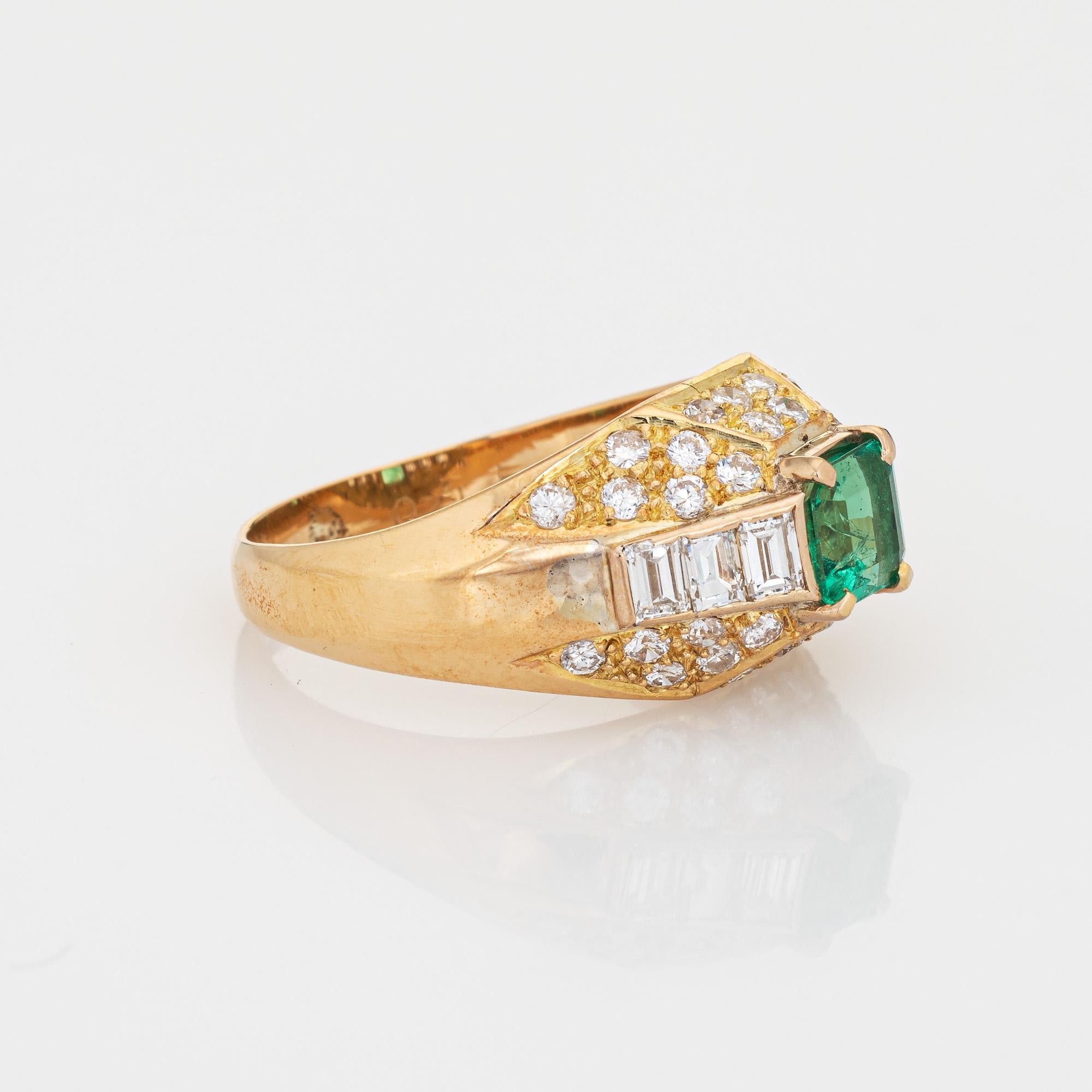 Modern Emerald Diamond Ring Vintage 18k Yellow Gold Dome Gemstone Engagement For Sale