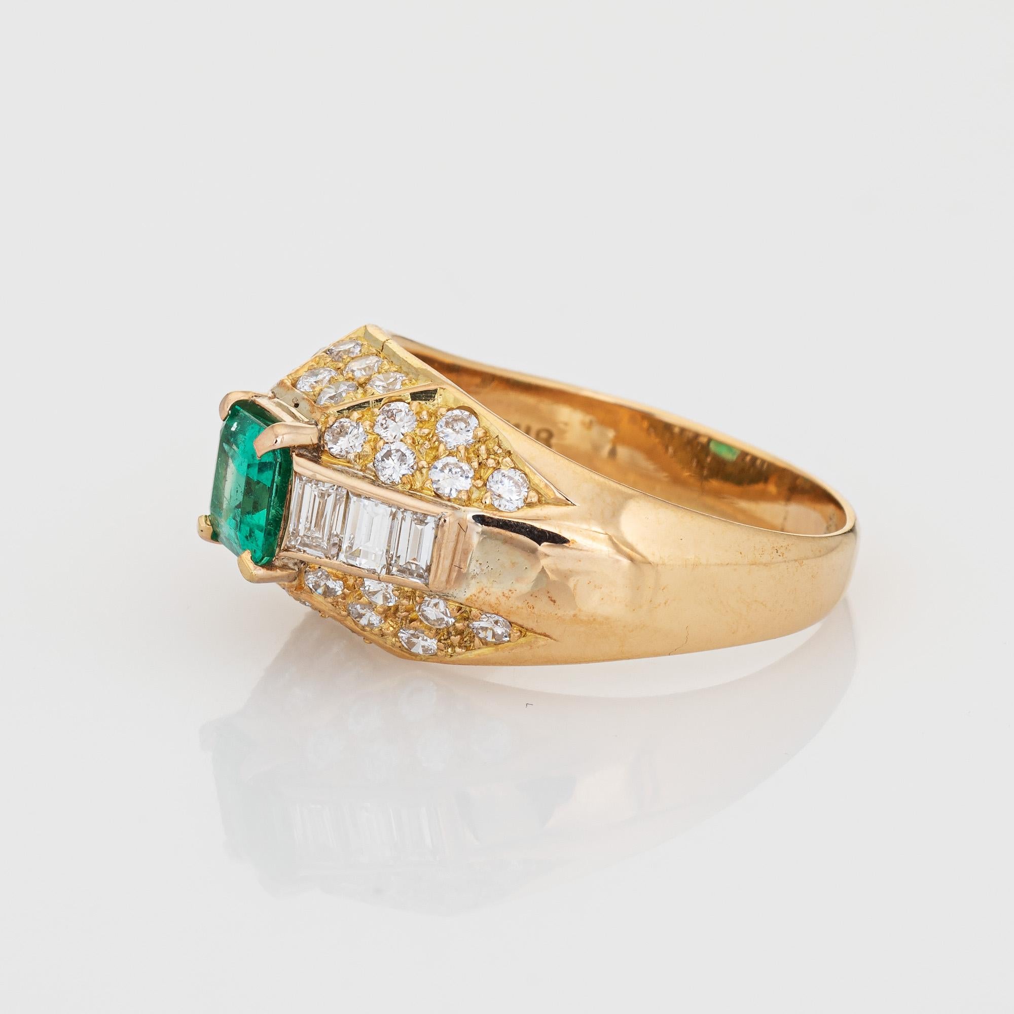Emerald Cut Emerald Diamond Ring Vintage 18k Yellow Gold Dome Gemstone Engagement For Sale