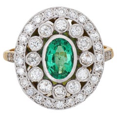 Emerald Diamond Ring Vintage 18k Yellow Gold Oval Gemstone Engagement