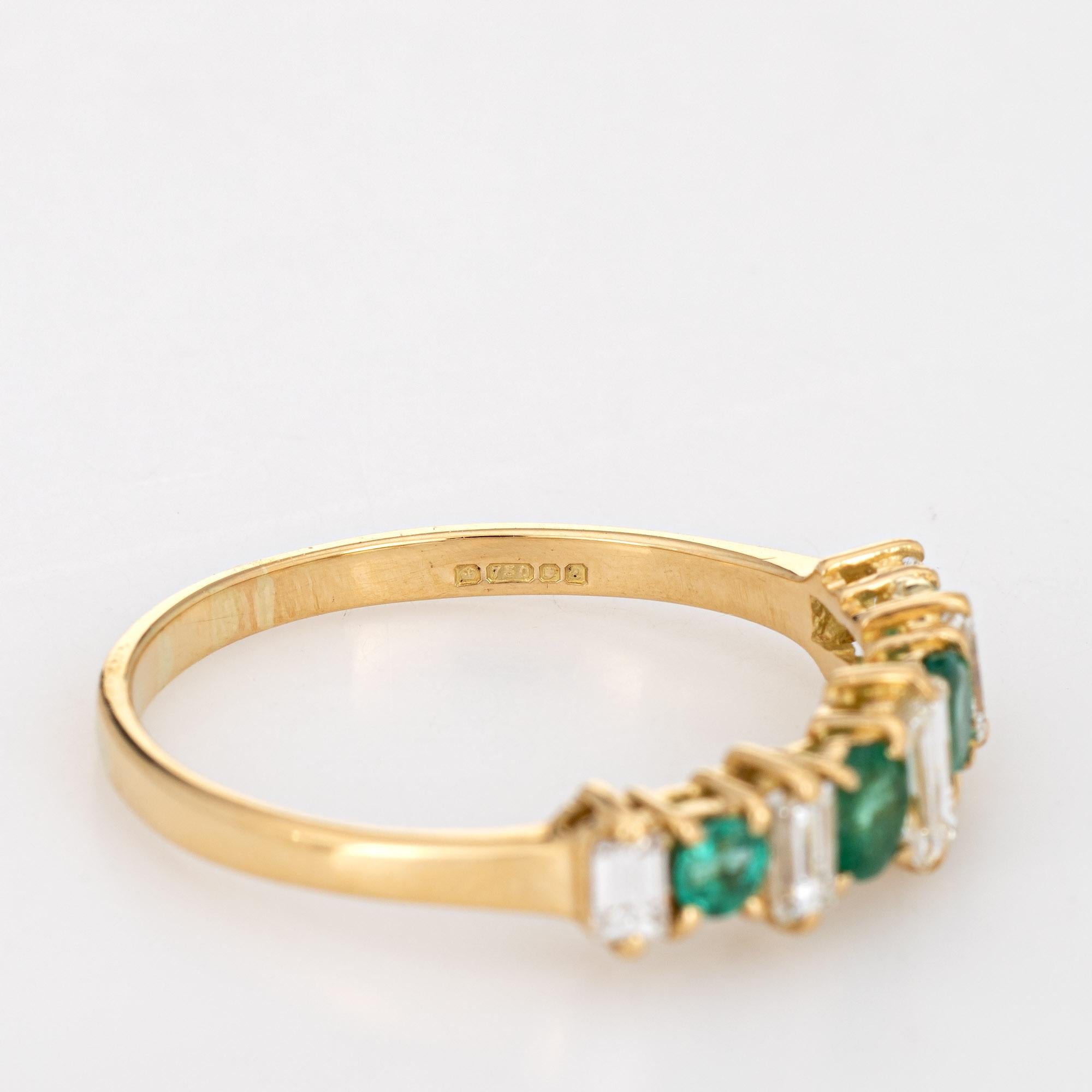 Baguette Cut Emerald Diamond Ring Vintage 18 Karat Yellow Gold Wedding Band Estate Jewelry
