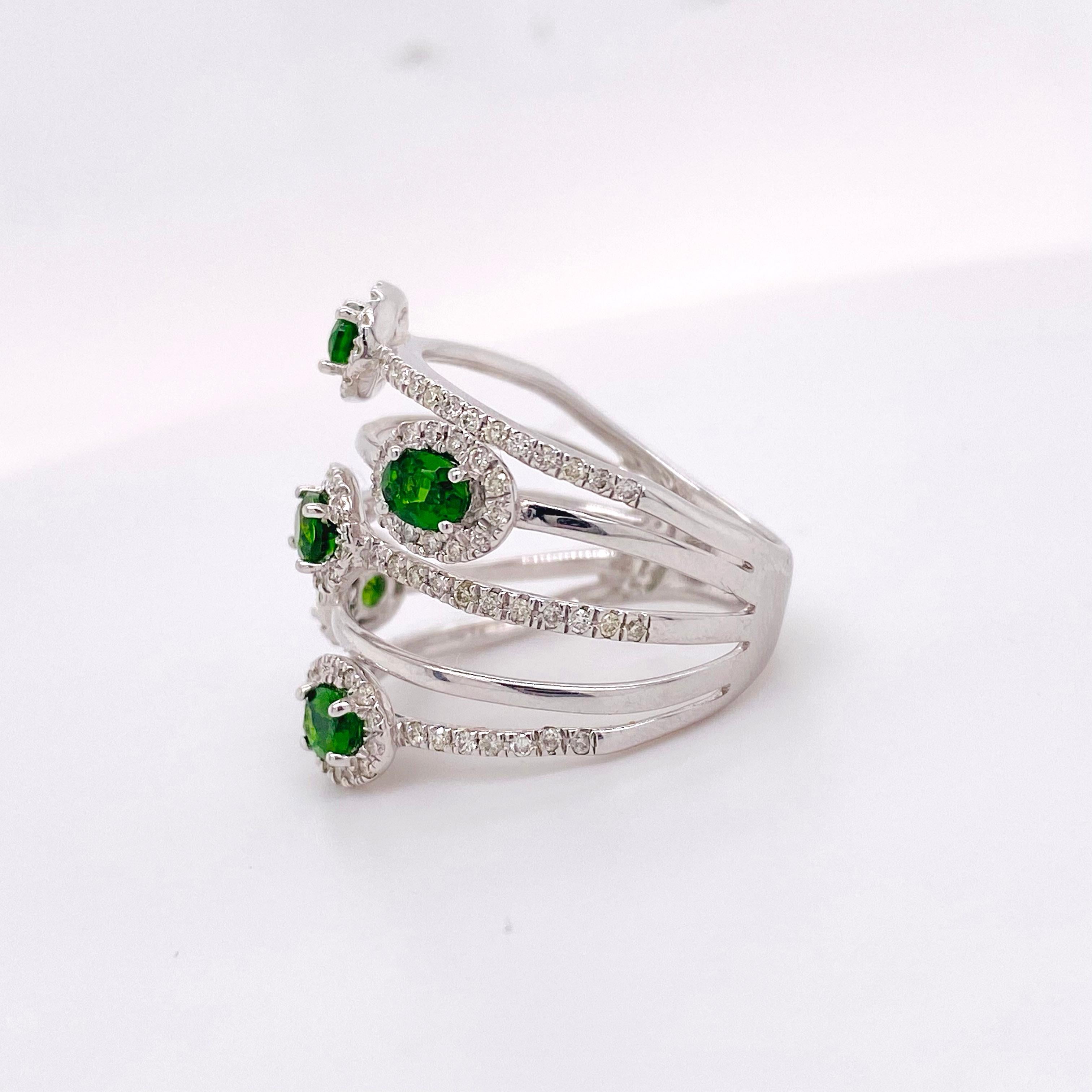Modern Emerald Diamond Ring, White Gold, 1.60 Ct Natural Emerald Ring 130 Diamonds