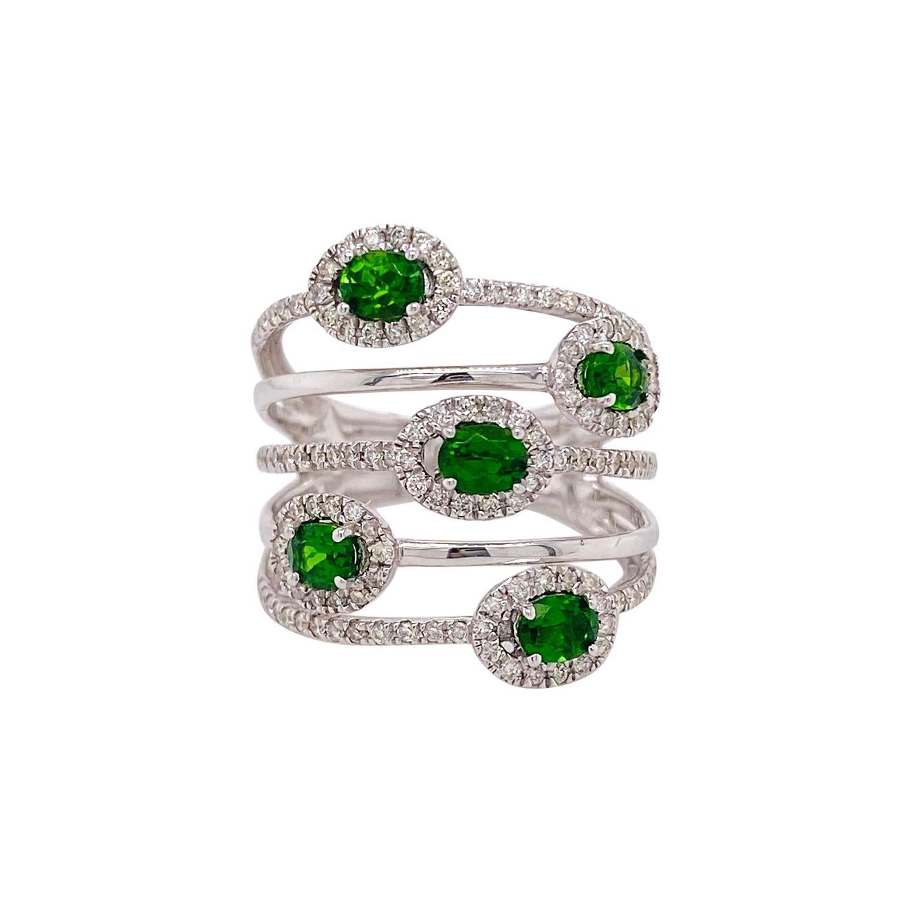 Emerald Diamond Ring, White Gold, 1.60 Ct Natural Emerald Ring 130 Diamonds