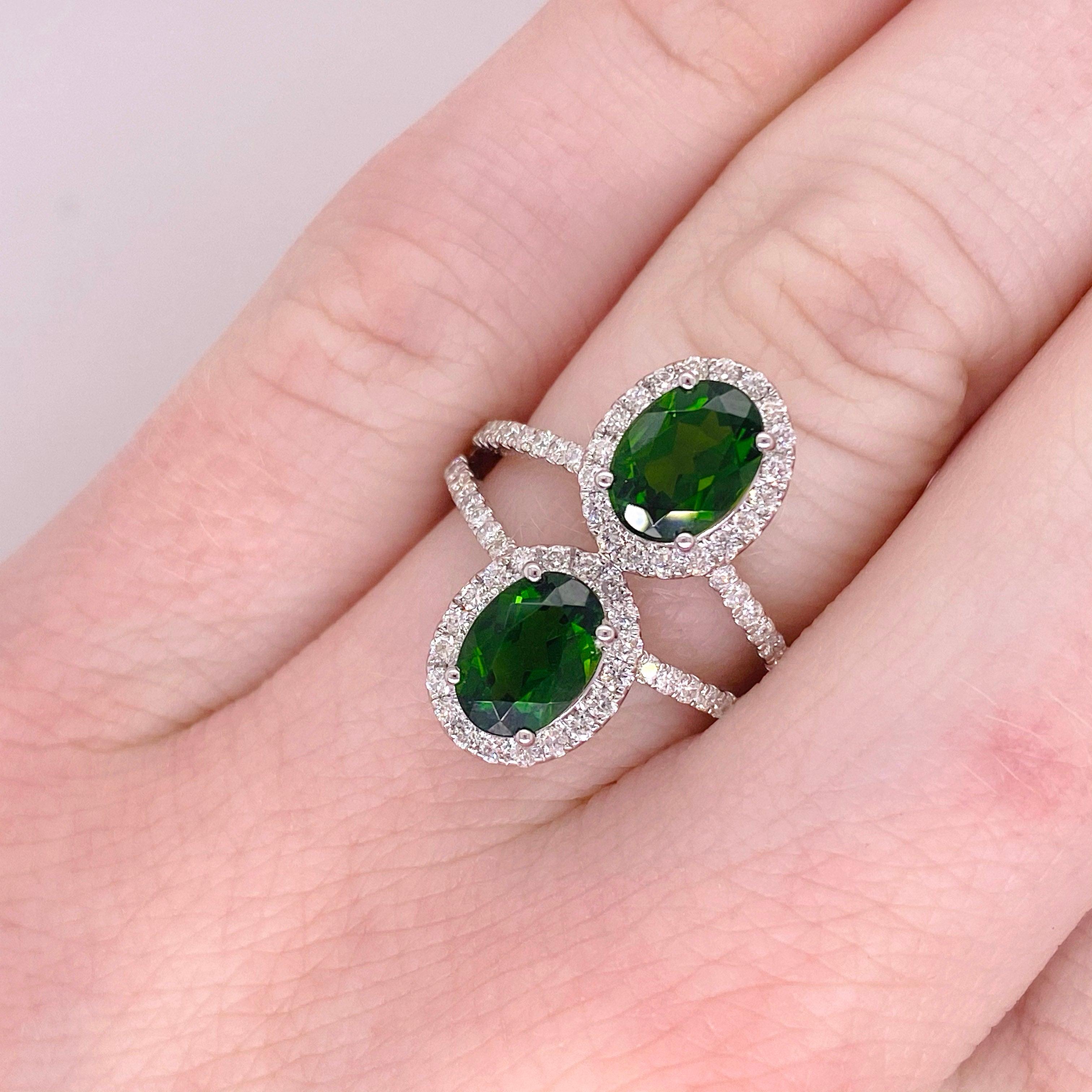 Emerald Diamond Ring, White Gold, 2.60 Ct Emerald, 70 Diamonds 2 Gemstones 2