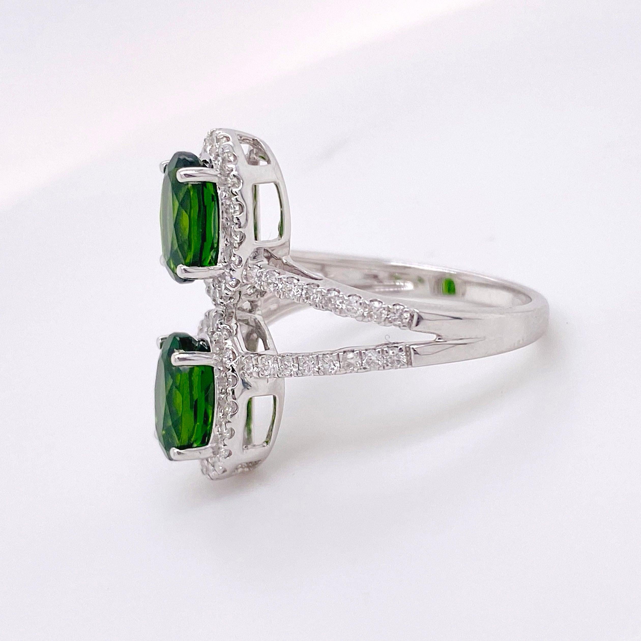 Emerald Diamond Ring, White Gold, 2.60 Ct Emerald, 70 Diamonds 2 Gemstones 3