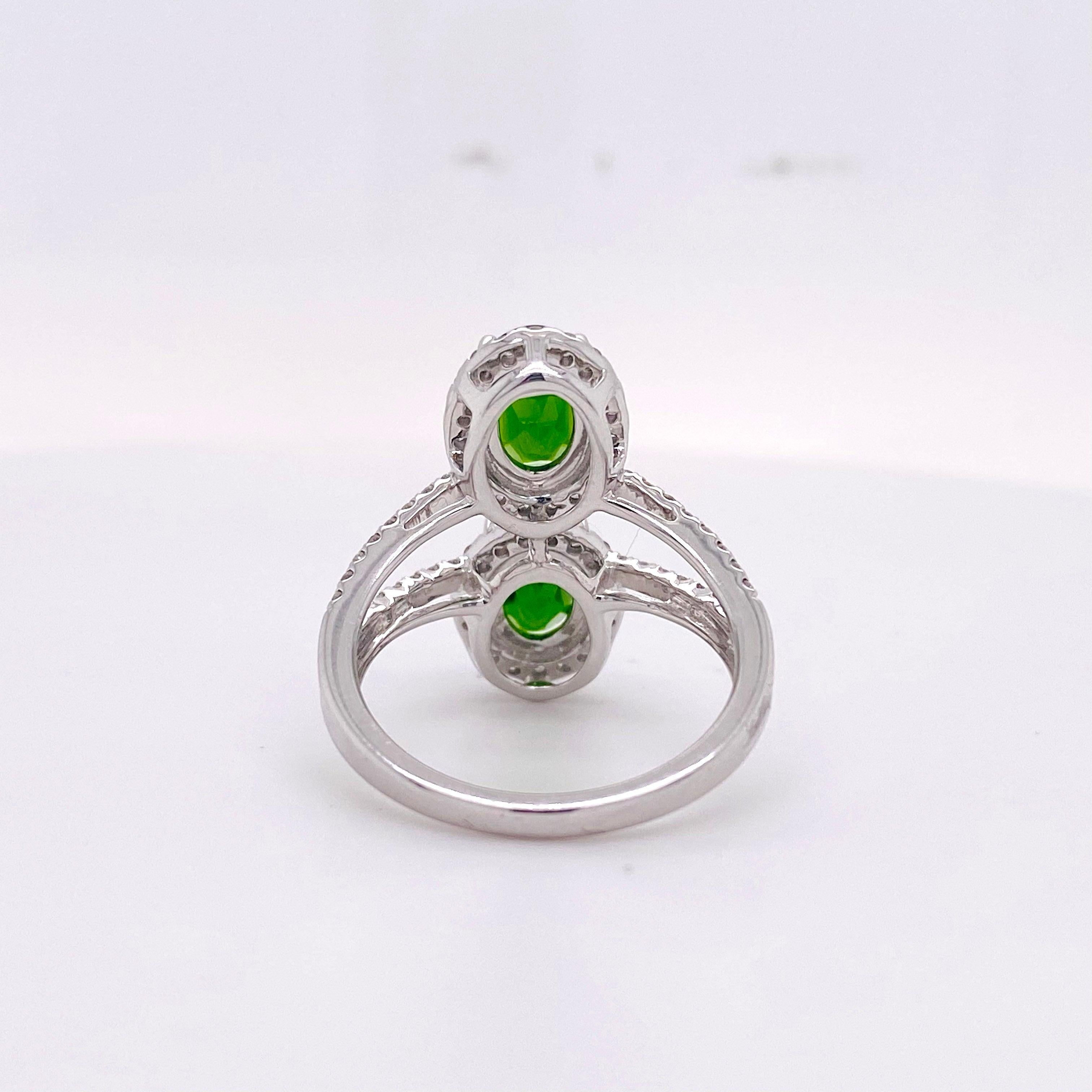 Emerald Diamond Ring, White Gold, 2.60 Ct Emerald, 70 Diamonds 2 Gemstones 4