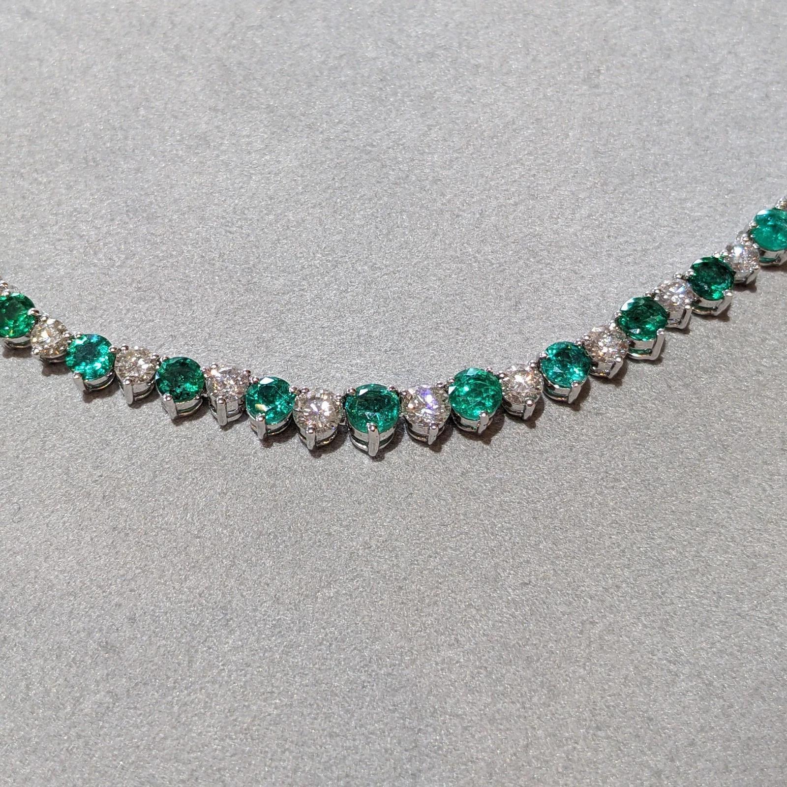 Emerald & Diamond Riviera Tennis Necklace 16.75