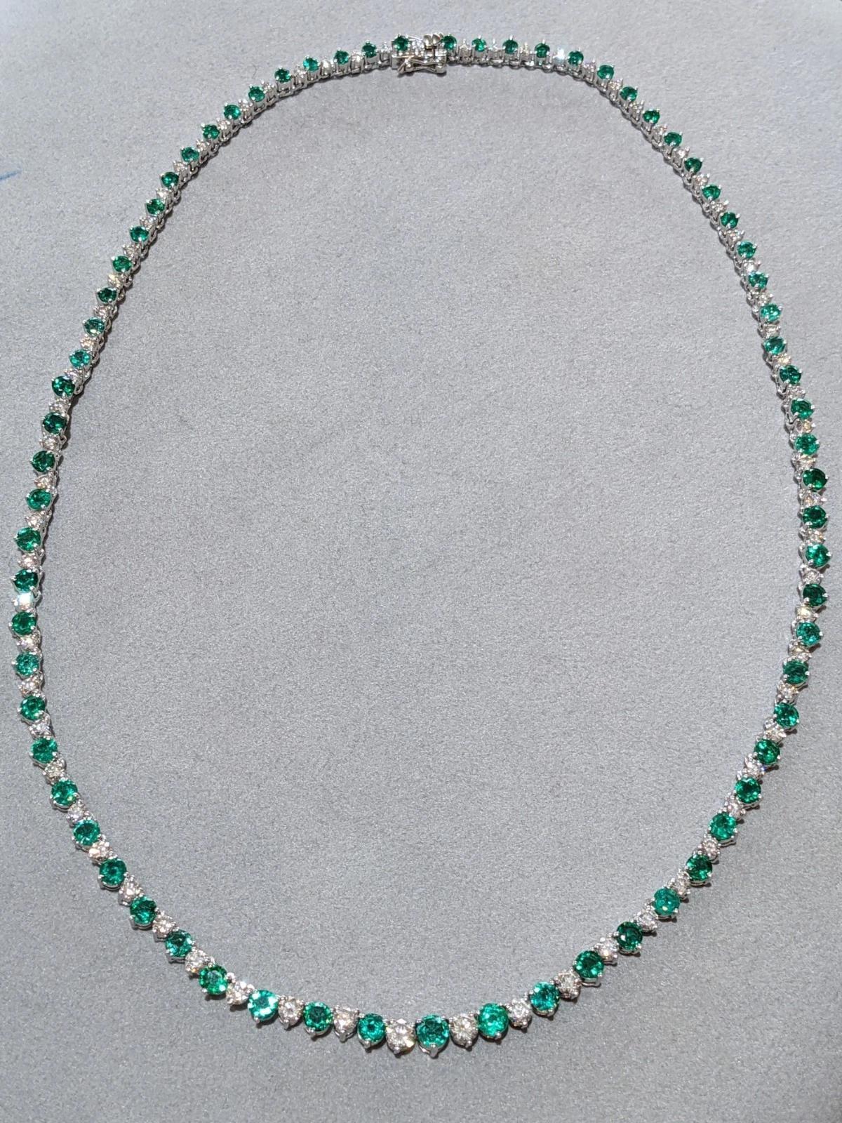 Women's Emerald & Diamond Riviera Tennis Necklace 16.75