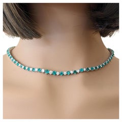 Emerald & Diamond Riviera Tennis Necklace 16.75" in 14k White Gold