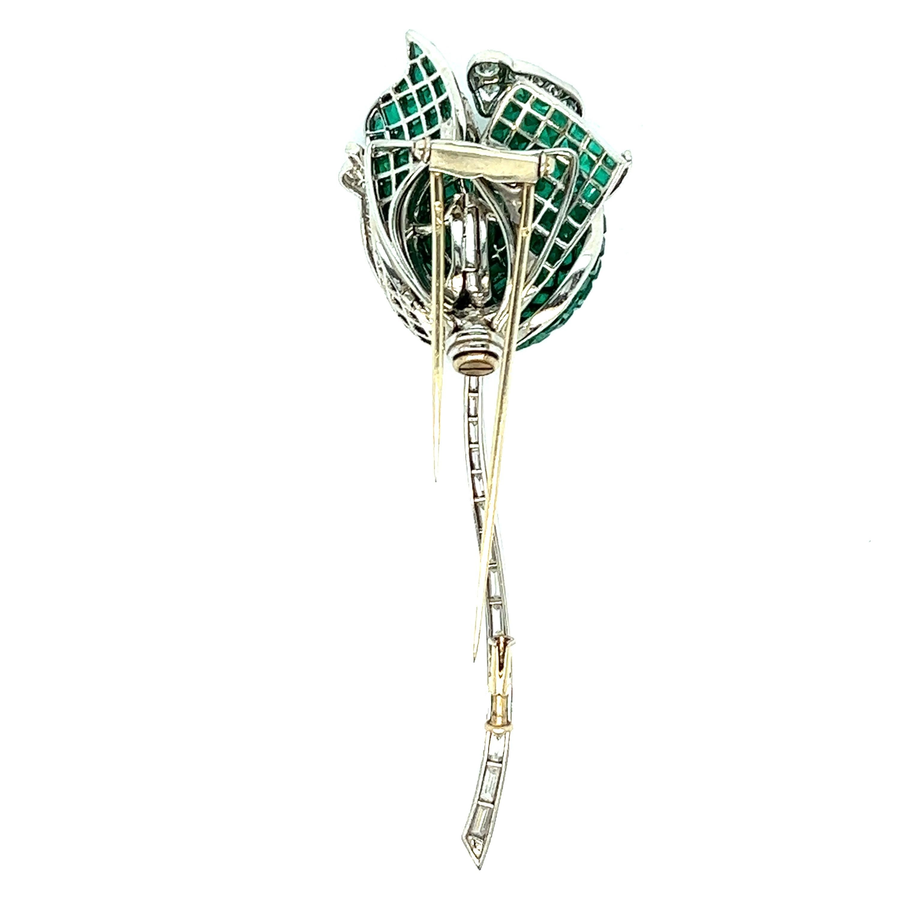 Emerald Diamond Rose Brooch For Sale 2
