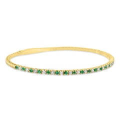Emerald & Diamond Round 0.93 Carat 14 Karat Yellow Gold Flexible Fashion Bangle