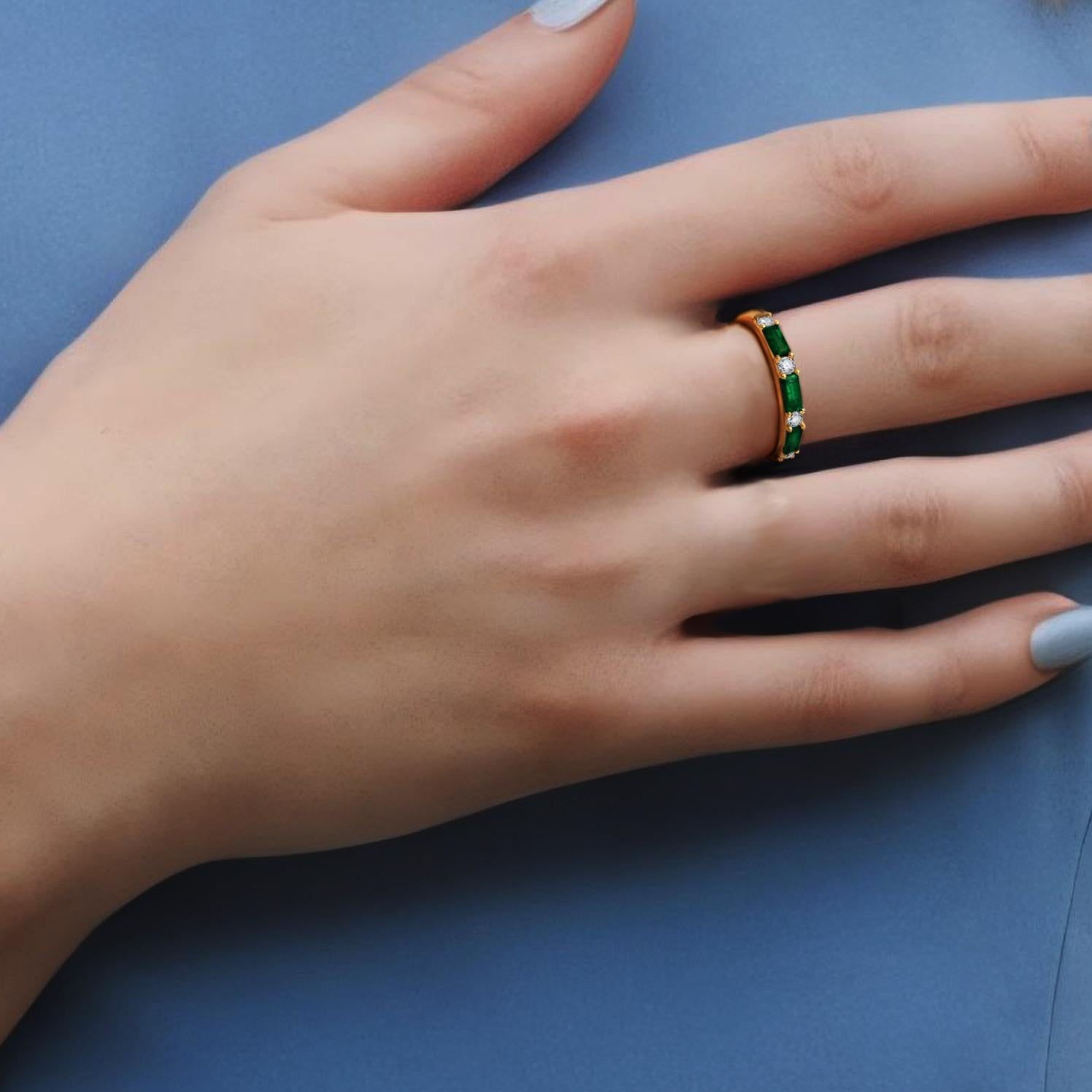 For Sale:  Emerald Diamond Ruby 14K Yellow Gold Eternity Ring 2