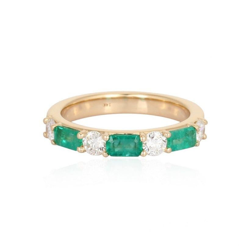 For Sale:  Emerald Diamond Ruby 14K Yellow Gold Eternity Ring 3