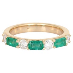 Emerald Diamond Ruby 14K Yellow Gold Eternity Ring