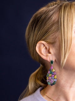 Emerald, Diamond, Ruby & Sapphire Pendant Earrings