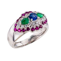 Emerald Diamond Ruby Sapphire Platinum Band Ring