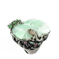 Emerald Diamond Saphhire Onyx Frog Salamander 18 Colored Gold Druzy Unique Ring