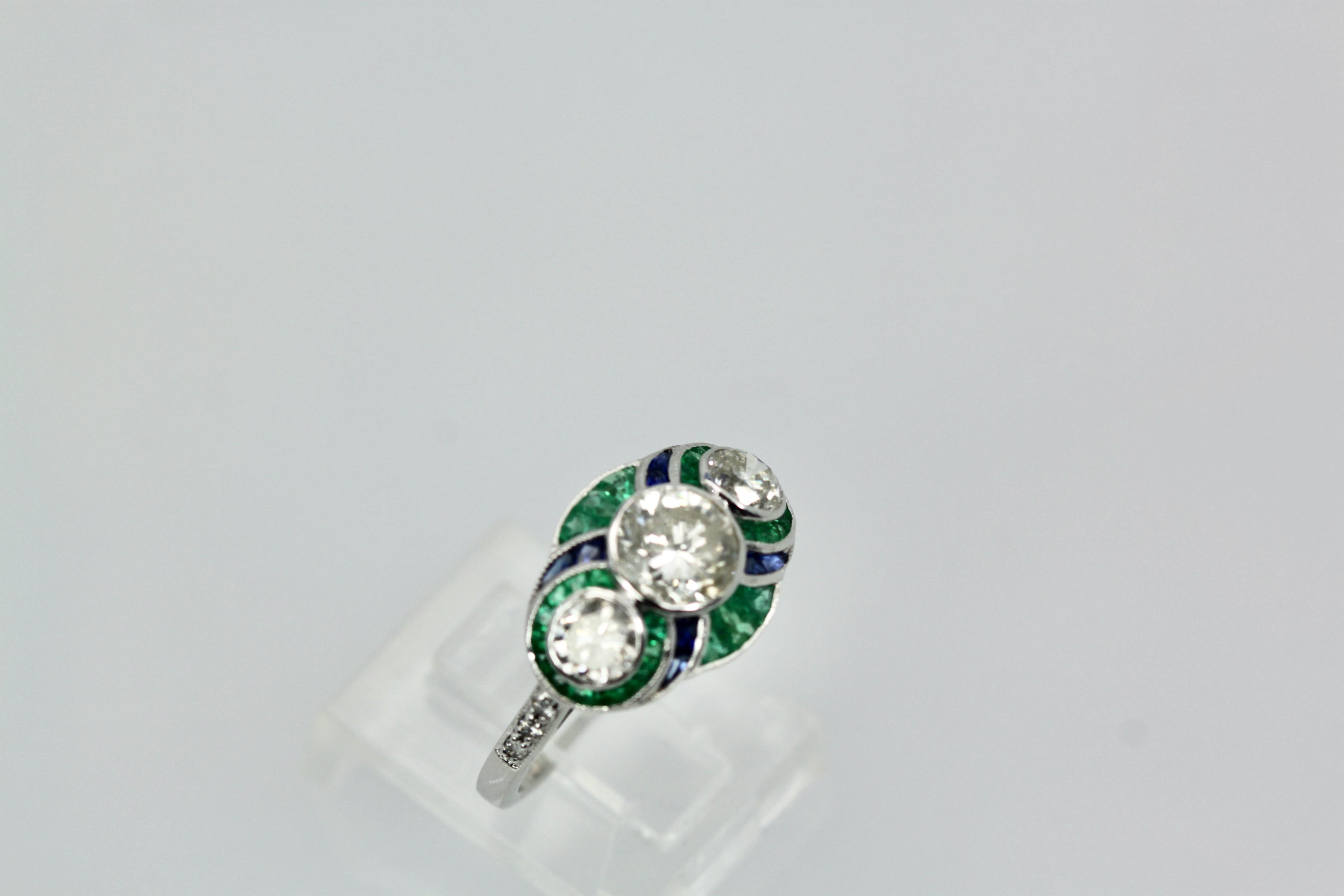 Emerald Diamond Sapphire 18K Ring 2