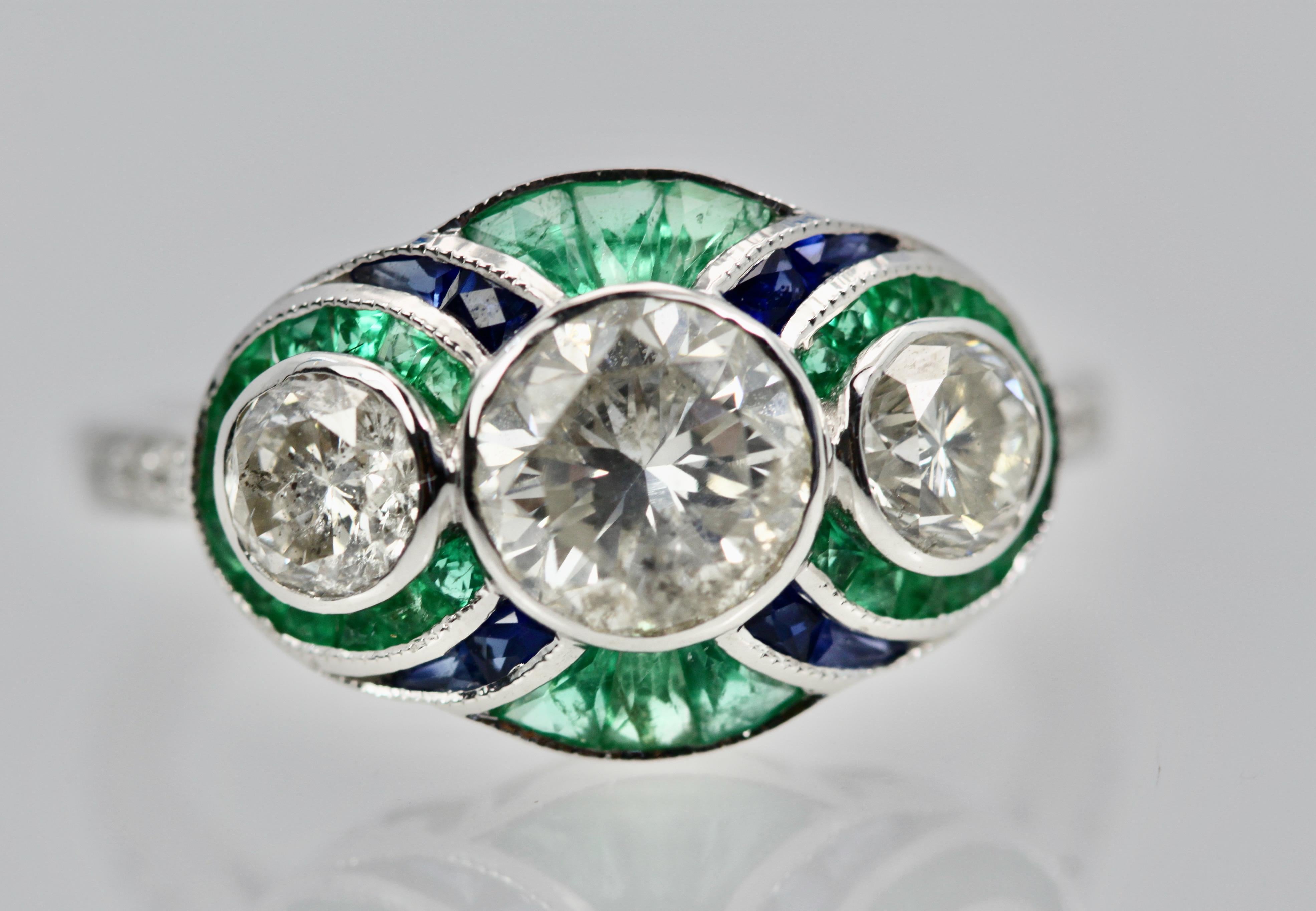 Emerald Diamond Sapphire 18K Ring 3